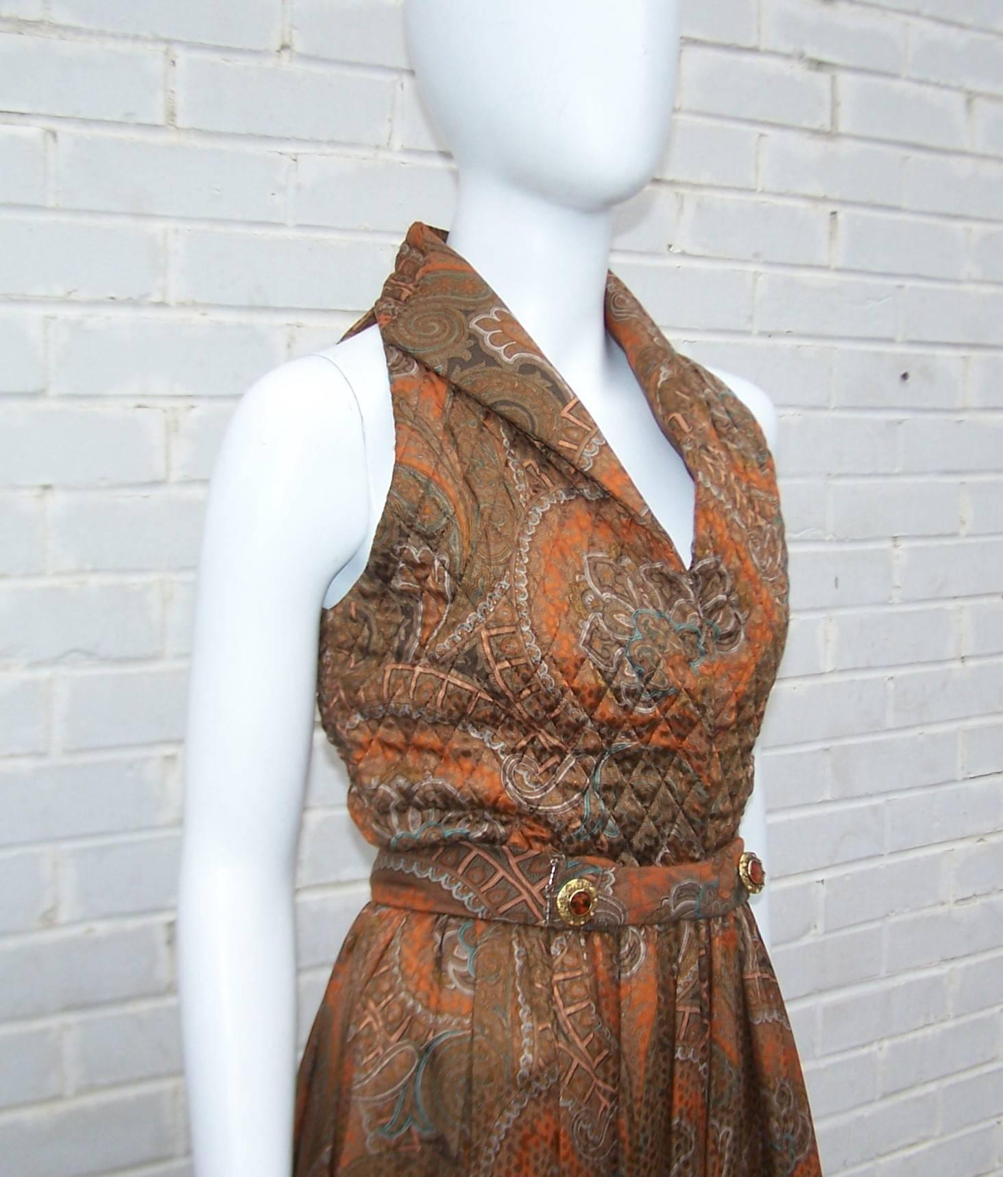 Women's 1980's Carolyne Roehm Quilted Paisley Maxi Dress With Jacket
