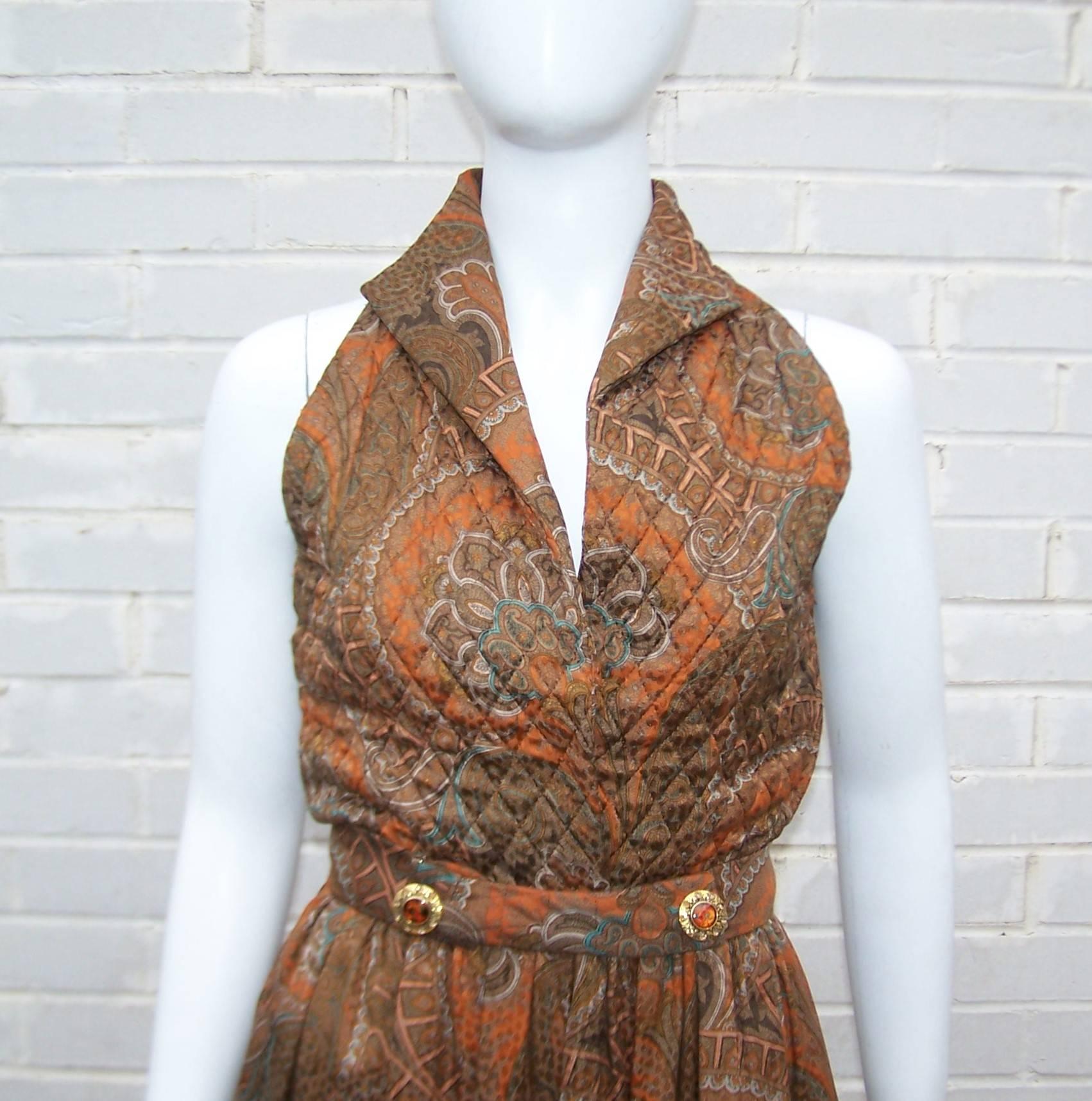 1980's Carolyne Roehm Quilted Paisley Maxi Dress With Jacket 1