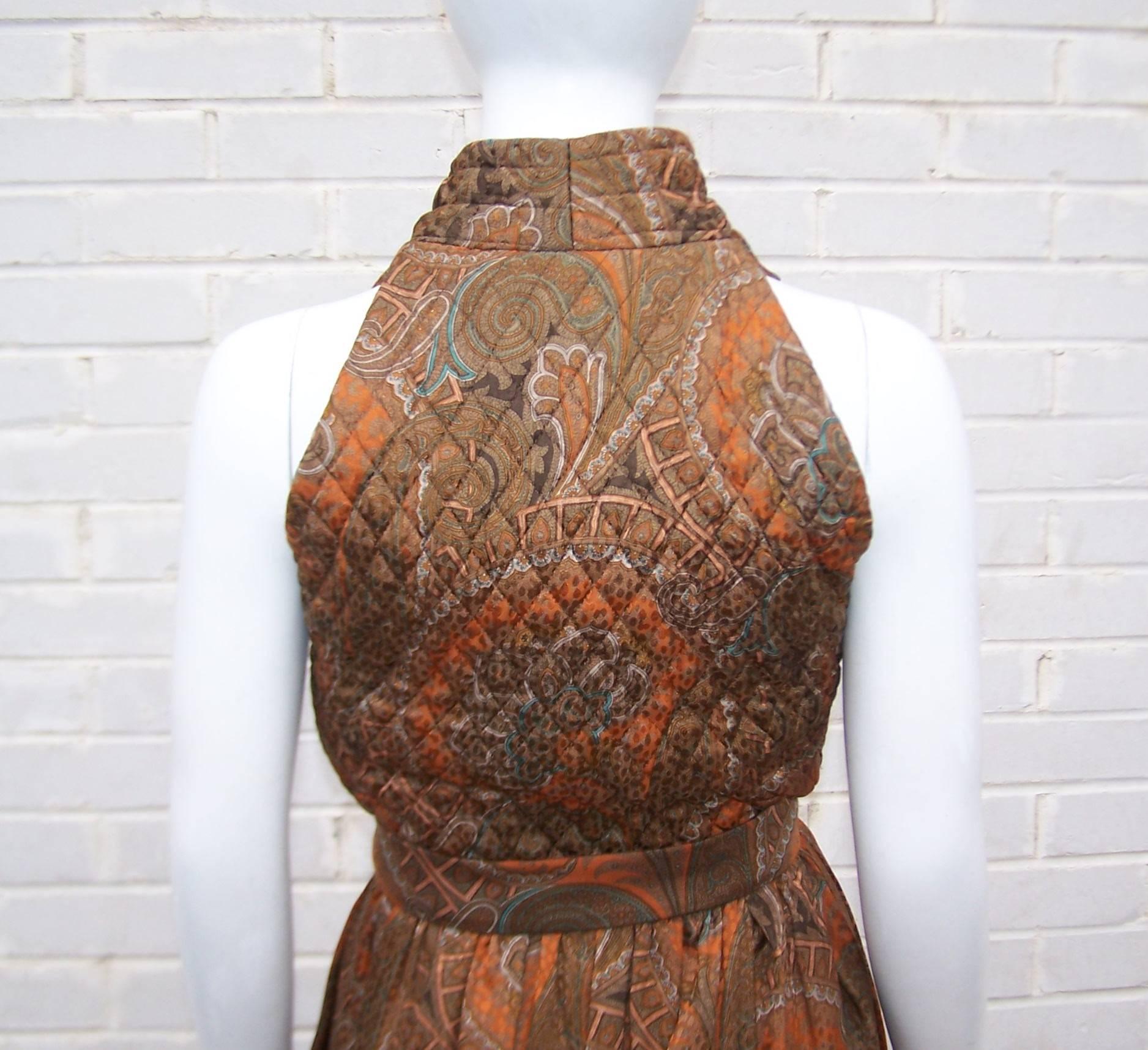 1980's Carolyne Roehm Quilted Paisley Maxi Dress With Jacket 3