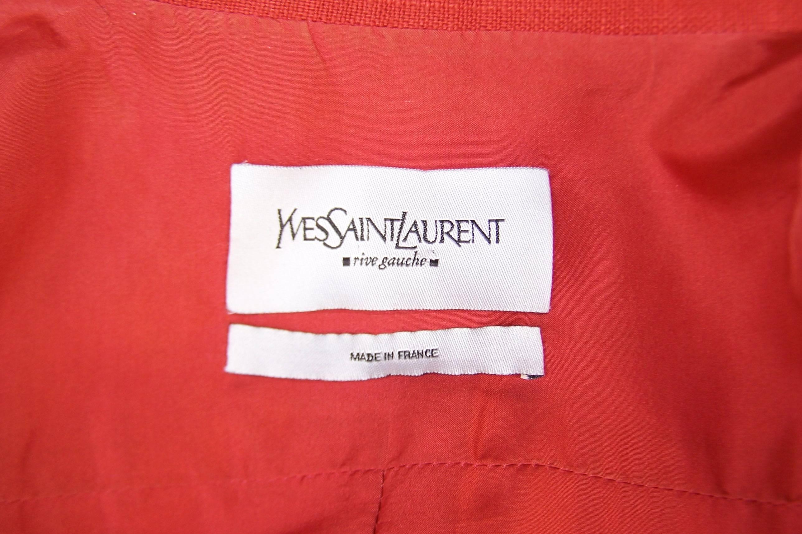 Stylish 1990's Yves Saint Laurent Rive Gauche Orange Linen Safari Jacket 5