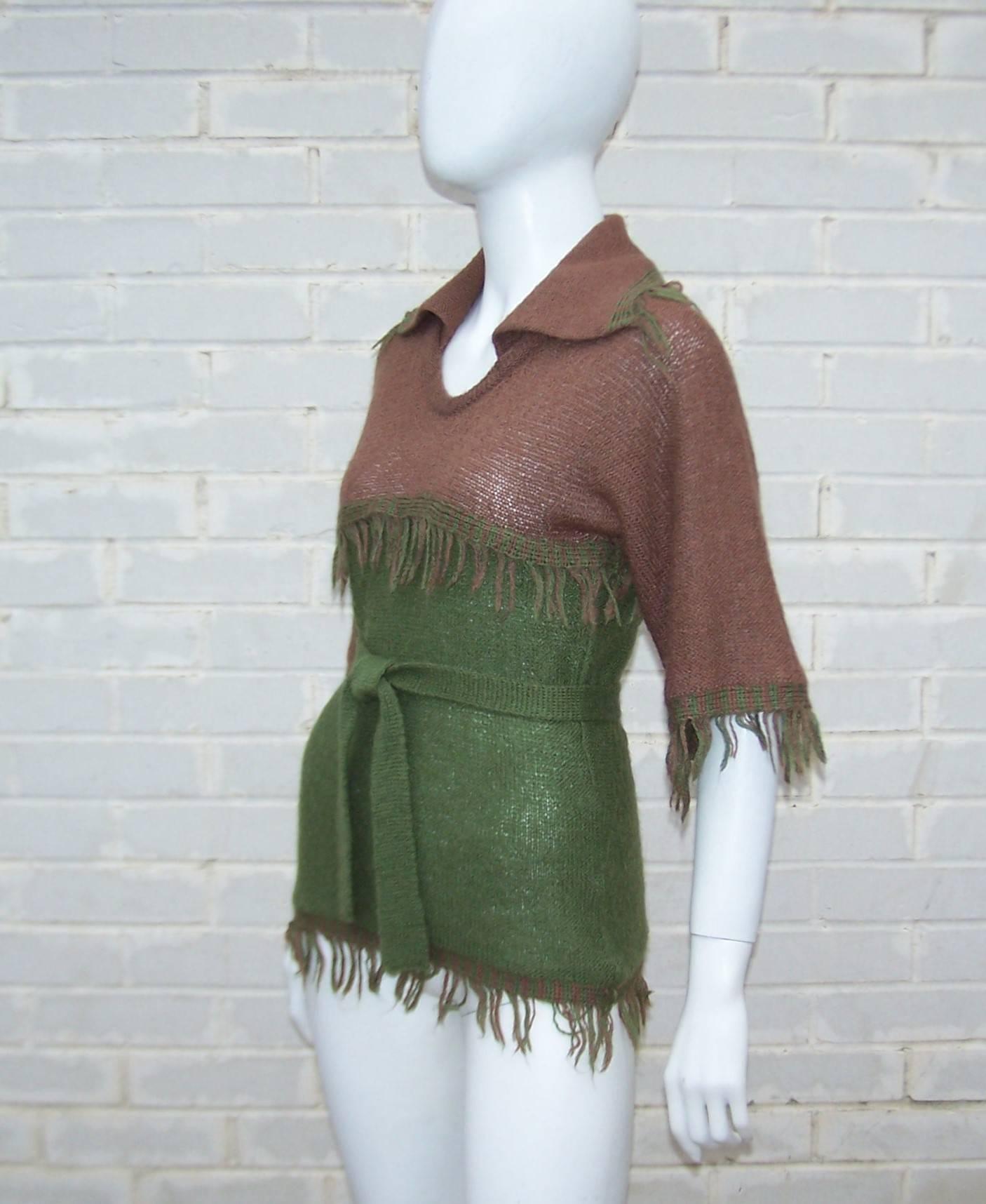 C.1970 La Squadra Wool Knit Fringed Sweater Top In Excellent Condition In Atlanta, GA