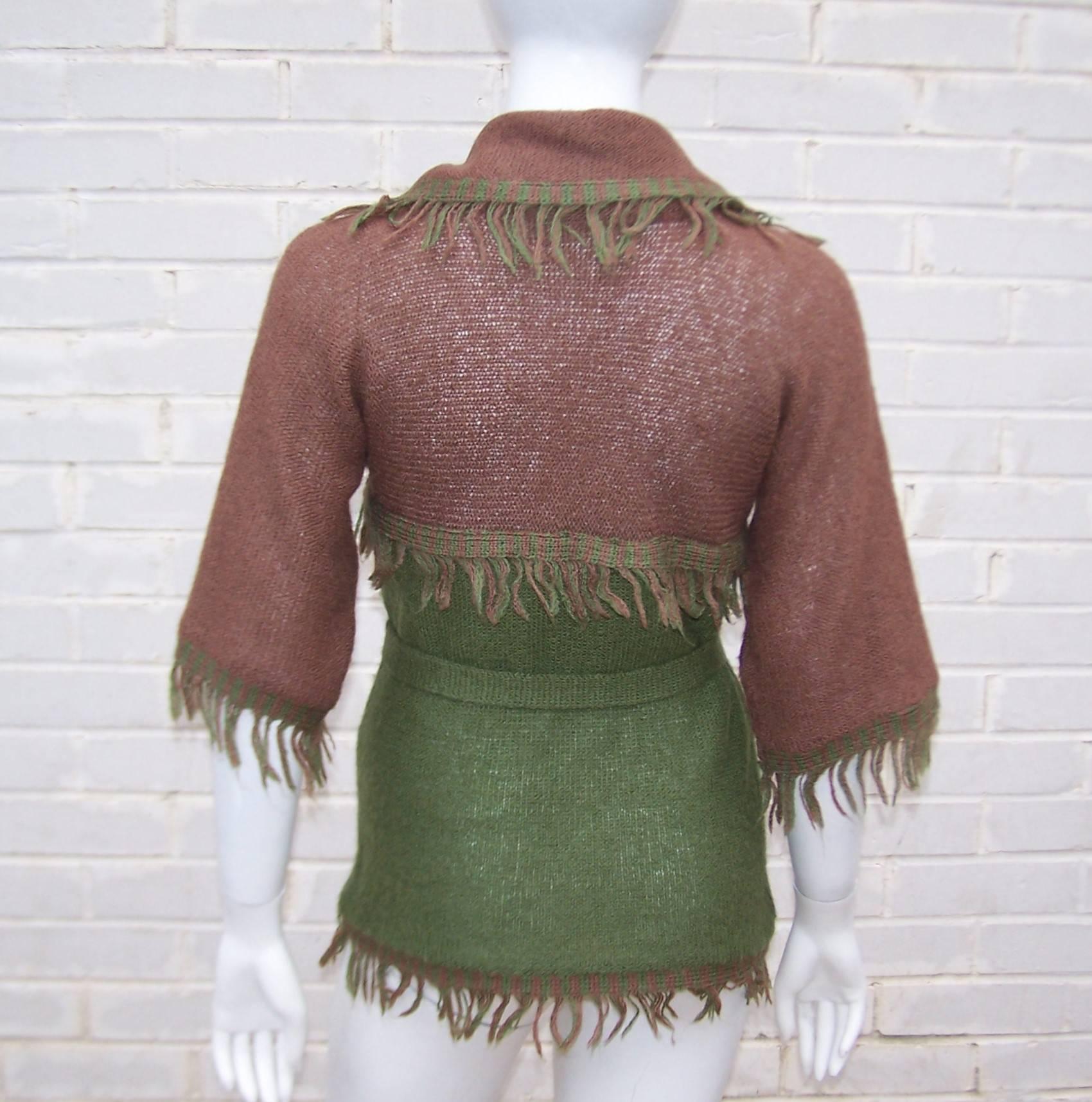 C.1970 La Squadra Wool Knit Fringed Sweater Top 1