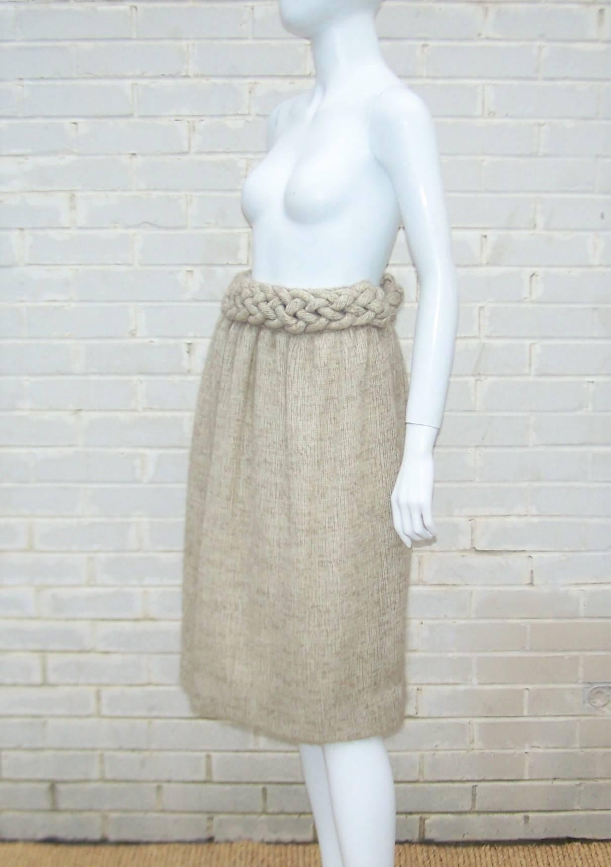 Mary McFadden Mohair Skirt With Braid Waistband, 1970's In Good Condition In Atlanta, GA