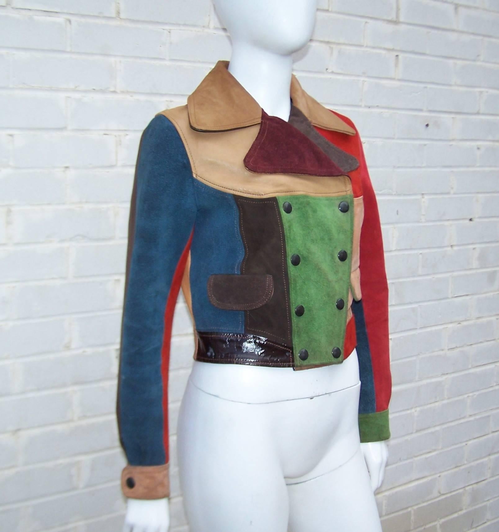 Bohemian C.1970 Patchwork Leather Motorcycle Jacket & Maxi Skirt In Fair Condition In Atlanta, GA