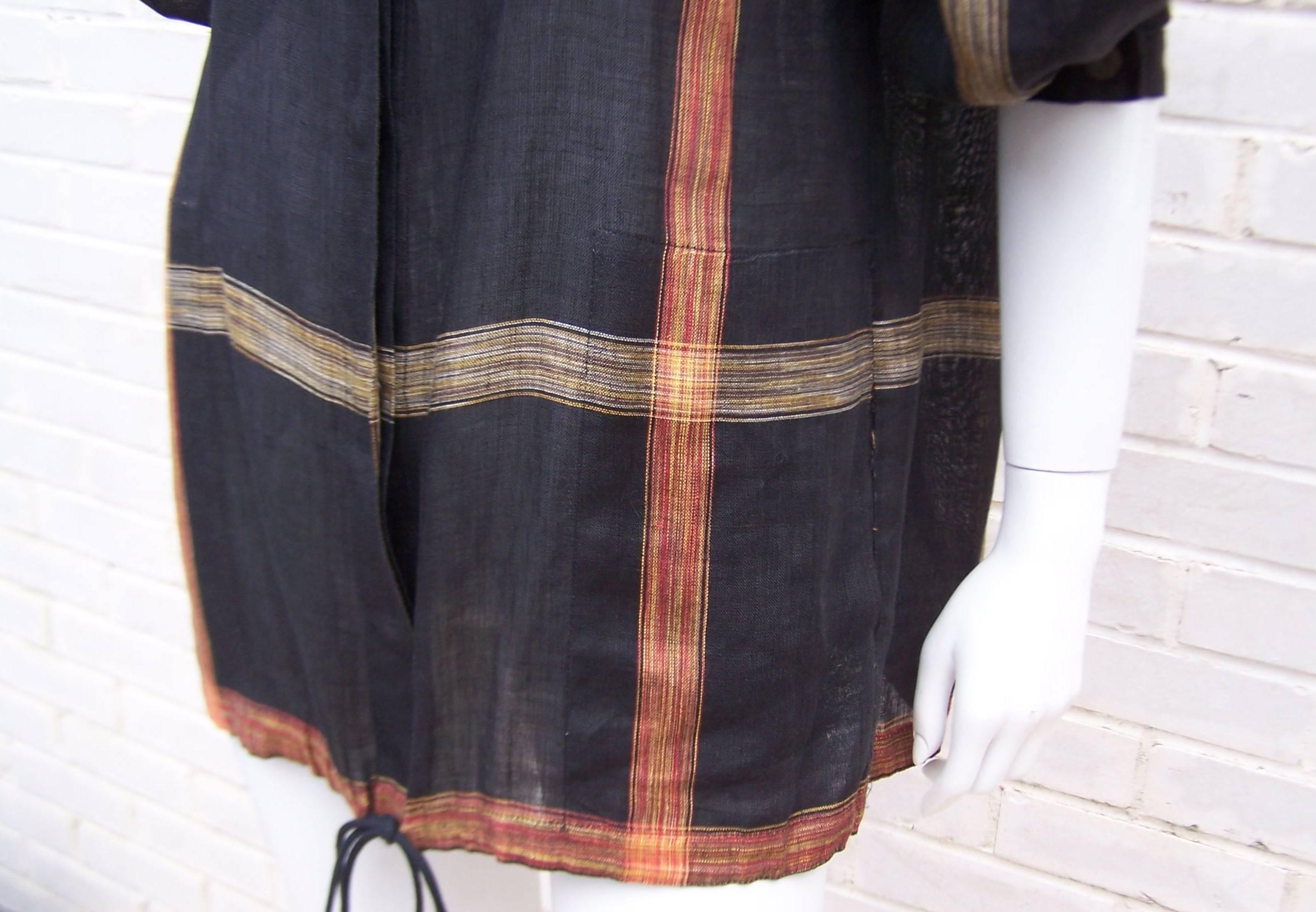 1980's Krizia Black Linen Windowpane Tunic Top 4