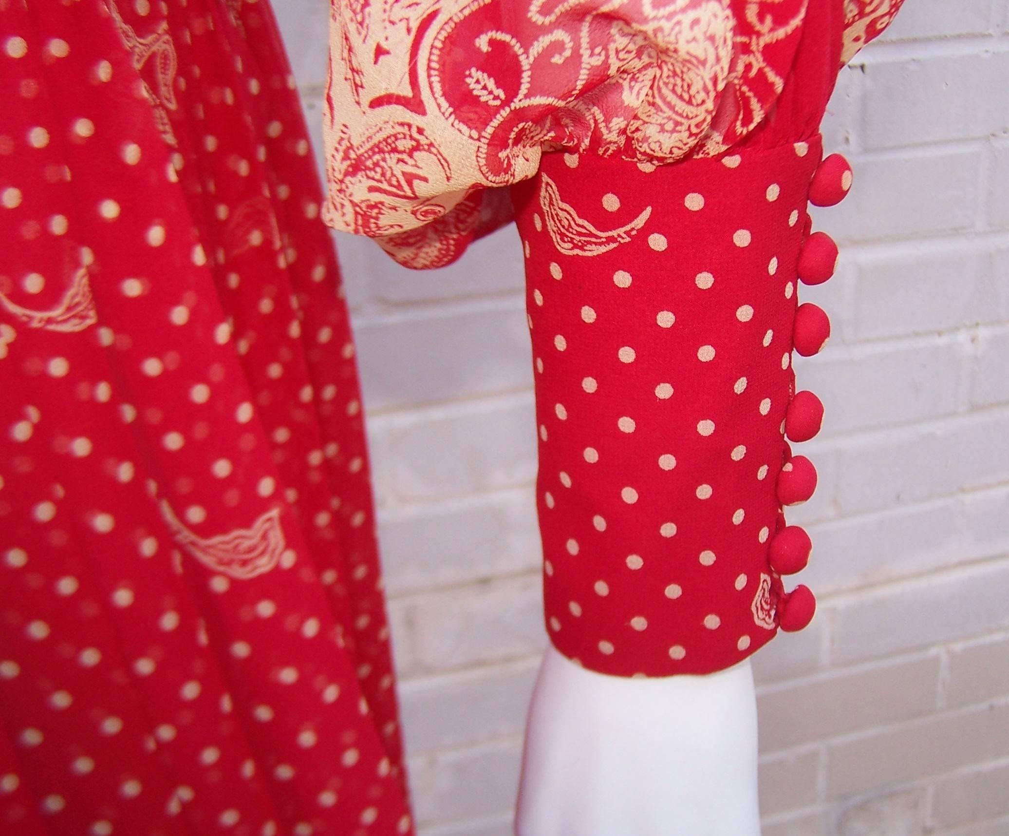 Ethereal 1980's Adele Simpson Sheer Red Silk Chiffon Dress 3