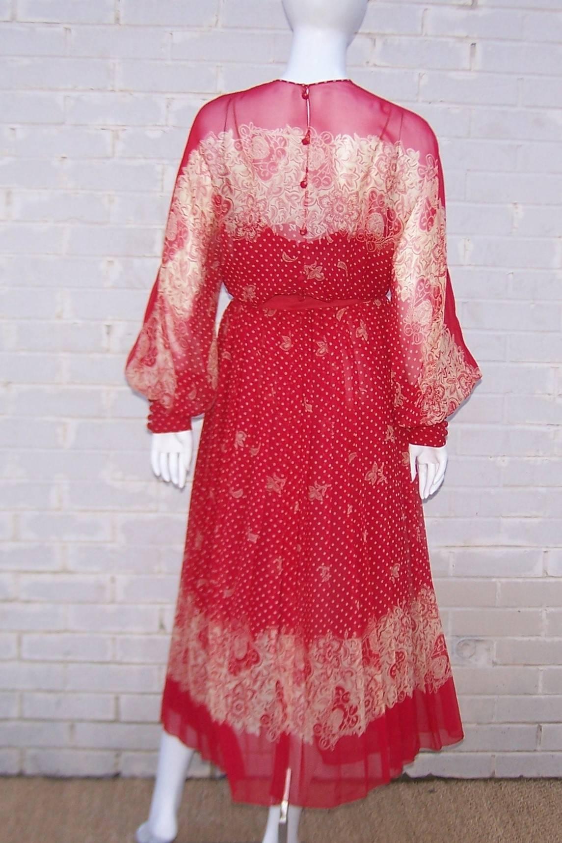 Ethereal 1980's Adele Simpson Sheer Red Silk Chiffon Dress 4
