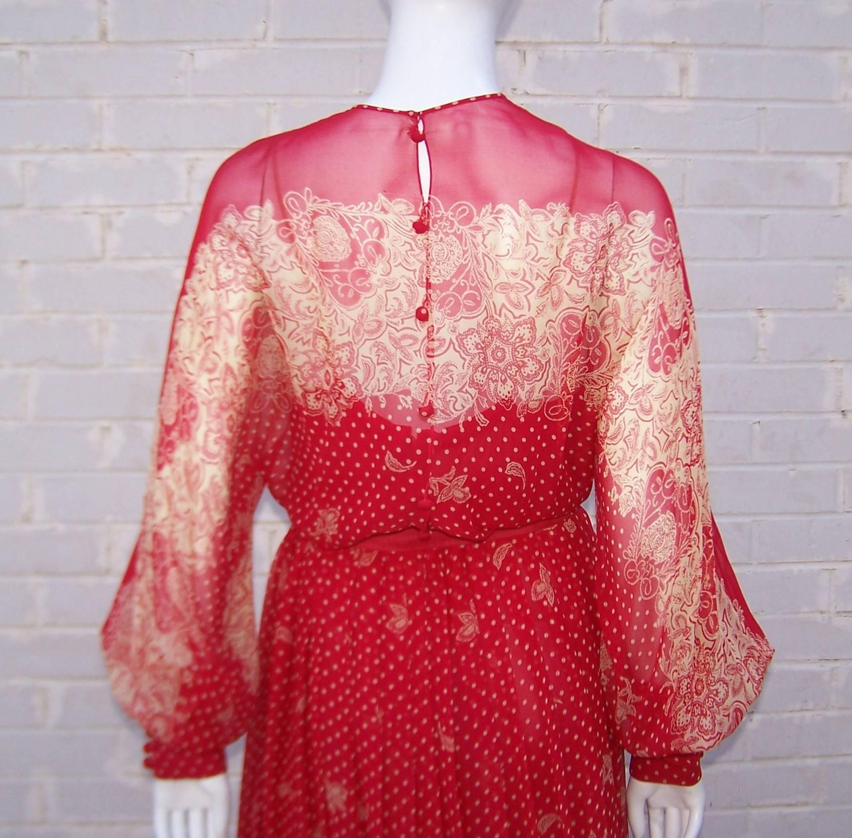Ethereal 1980's Adele Simpson Sheer Red Silk Chiffon Dress 5