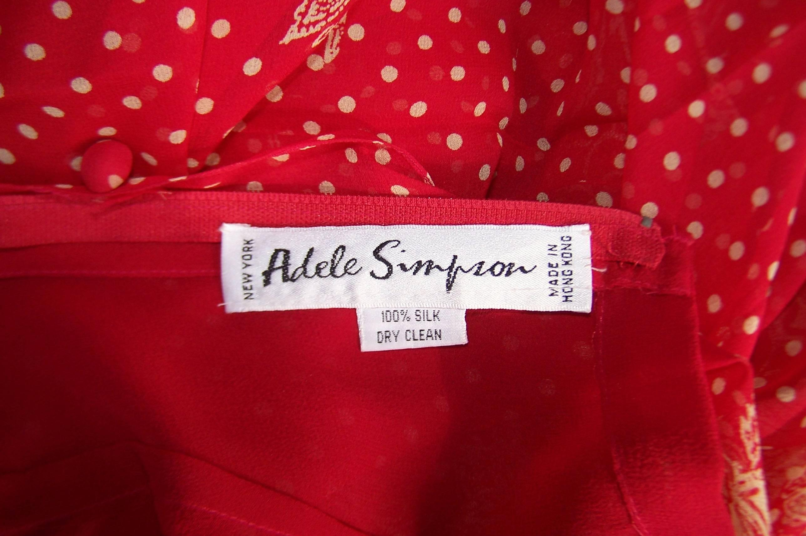 Ethereal 1980's Adele Simpson Sheer Red Silk Chiffon Dress 6