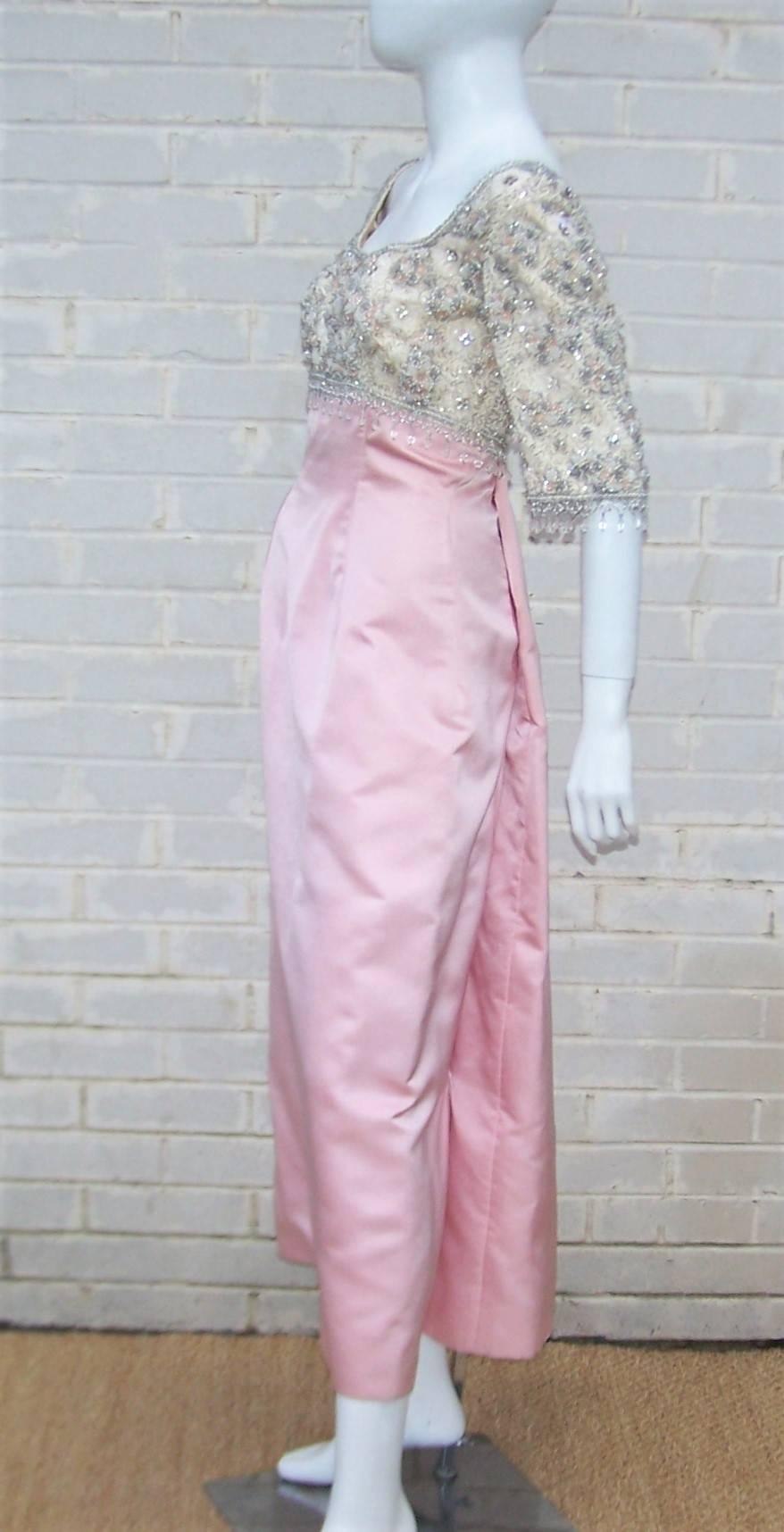 Pretty in Pink 1950's Silk Satin Beaded Princess Dress With Train 1