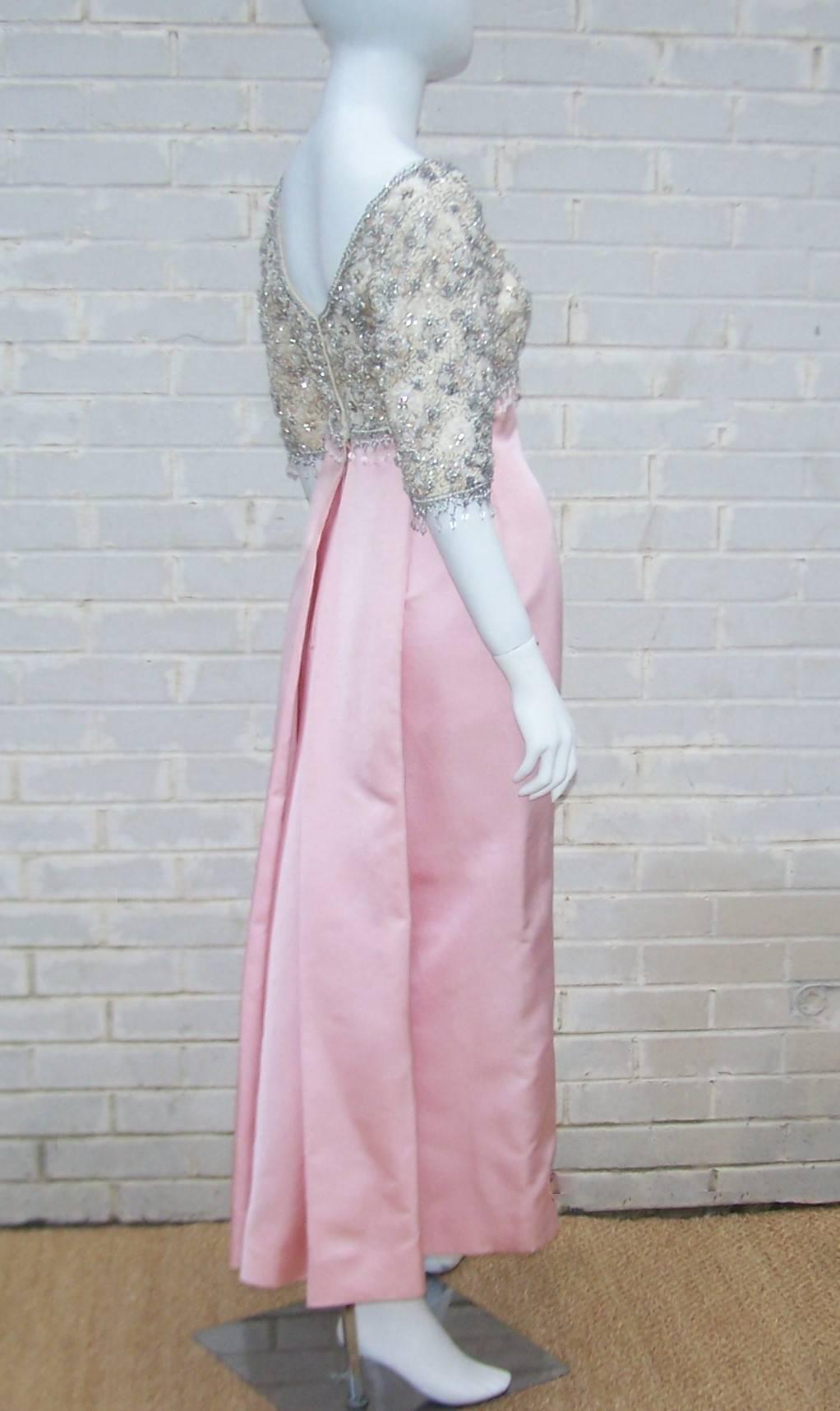 Pretty in Pink 1950's Silk Satin Beaded Princess Dress With Train 3