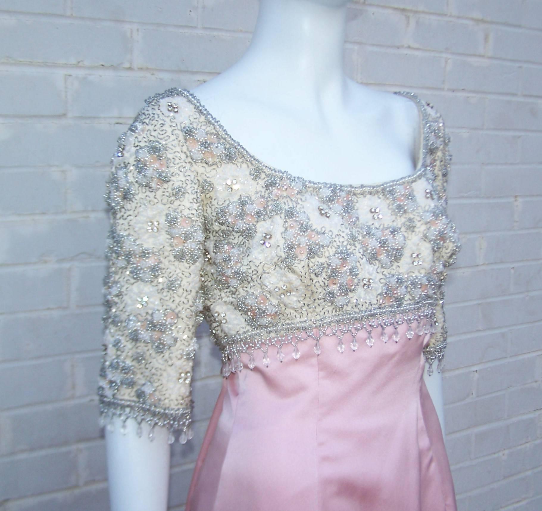 Pretty in Pink 1950's Silk Satin Beaded Princess Dress With Train 4