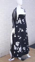 1980's Jacqueline de Ribes Graphic Black & White Strapless Dress With Wrap