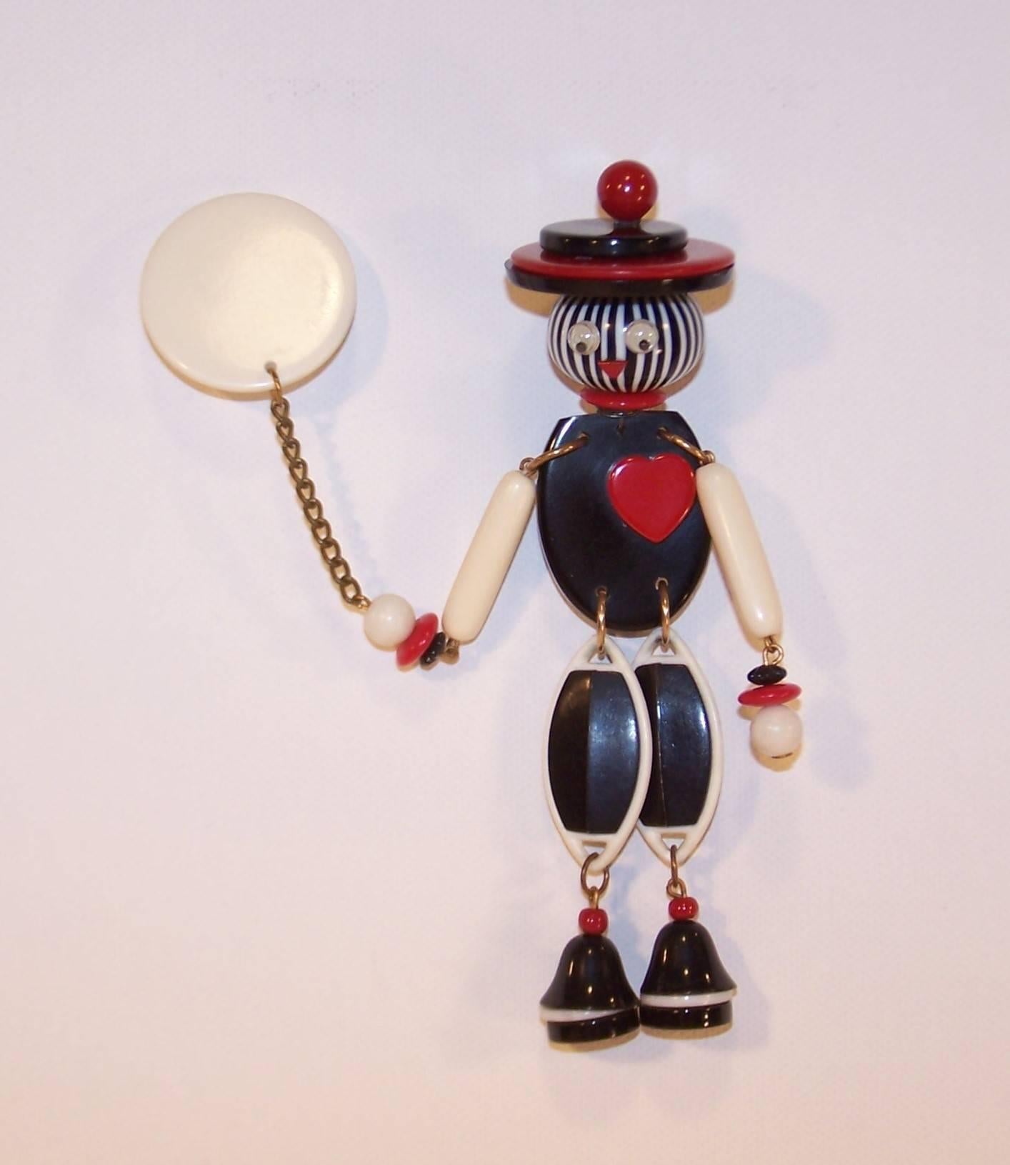 Adorably Animated C.1950 Bakelite Articulated Figural Brooch 2