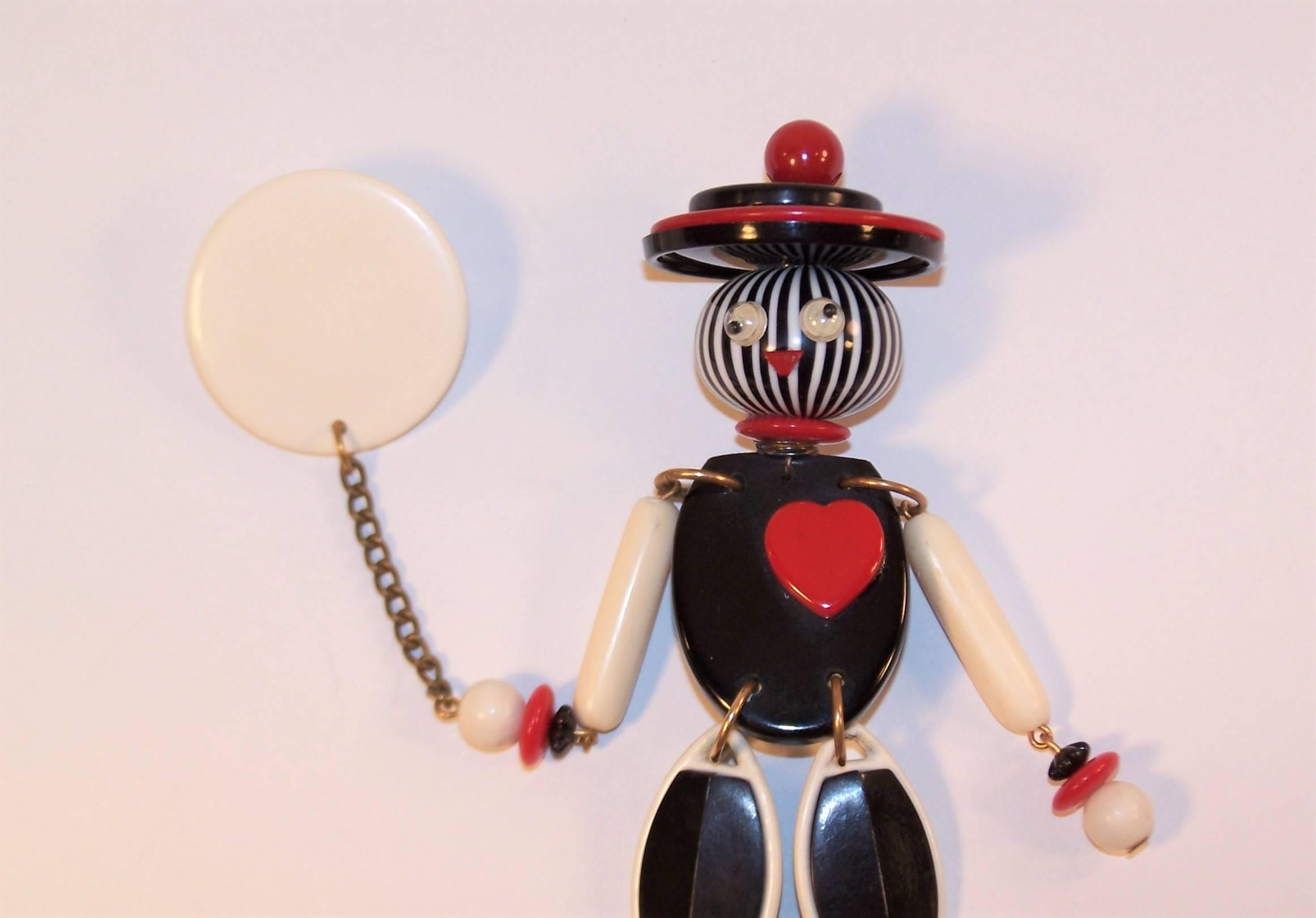 Retro Adorably Animated C.1950 Bakelite Articulated Figural Brooch