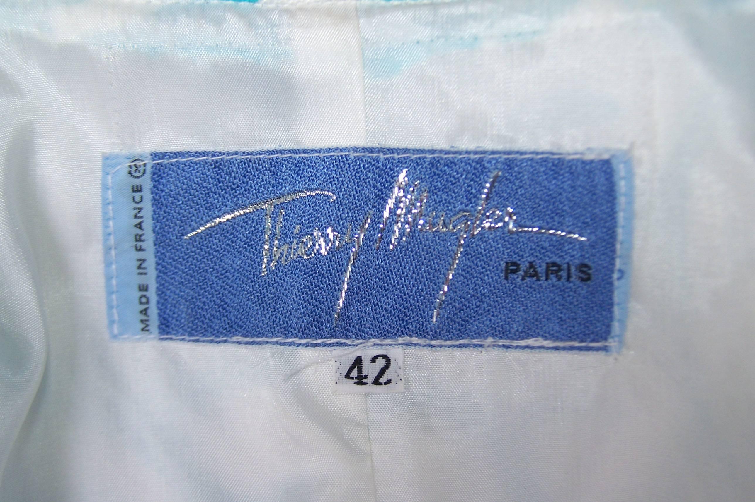 1980's Thierry Mugler White Linen Evening Suit With Aqua Coral Print 5