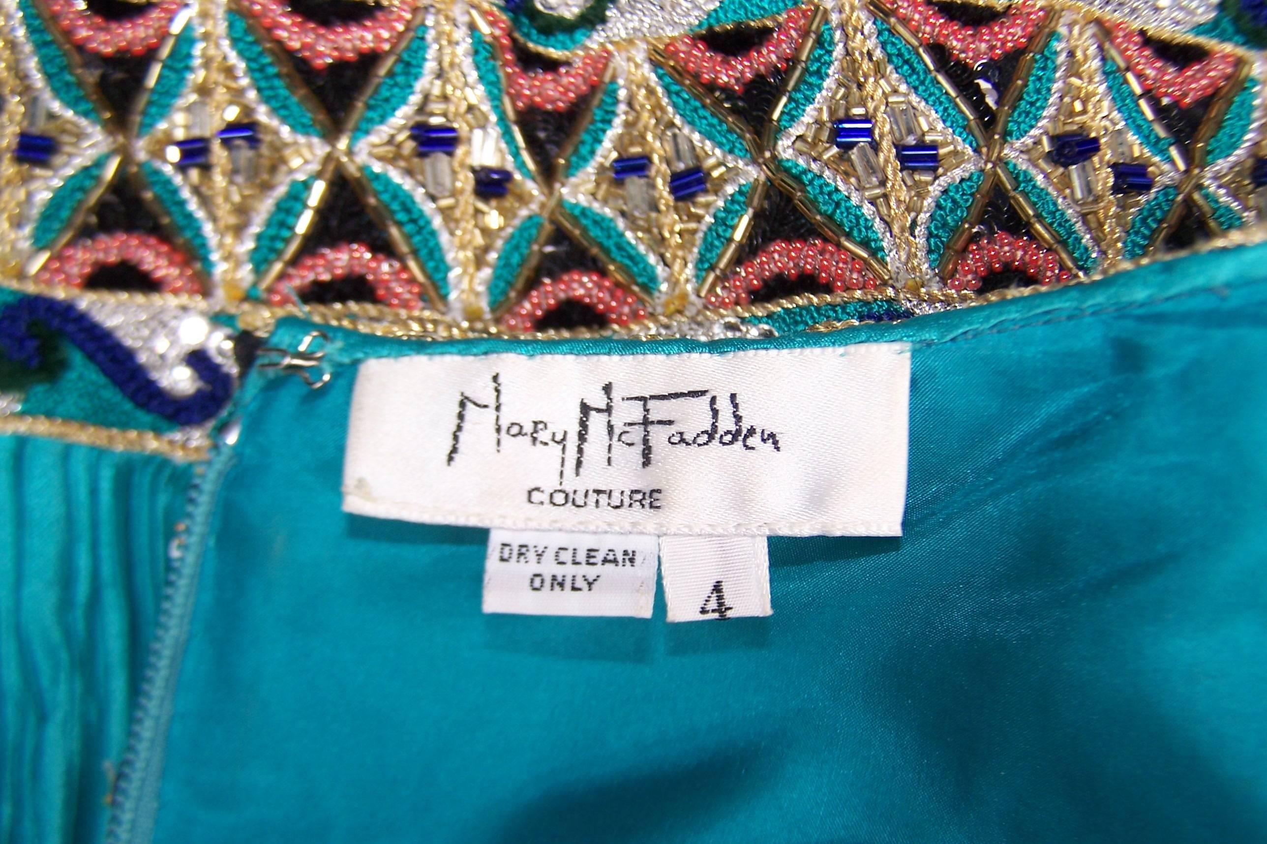 Cleopatra Style 1980's Mary McFadden Turquoise Goddess Dress 2