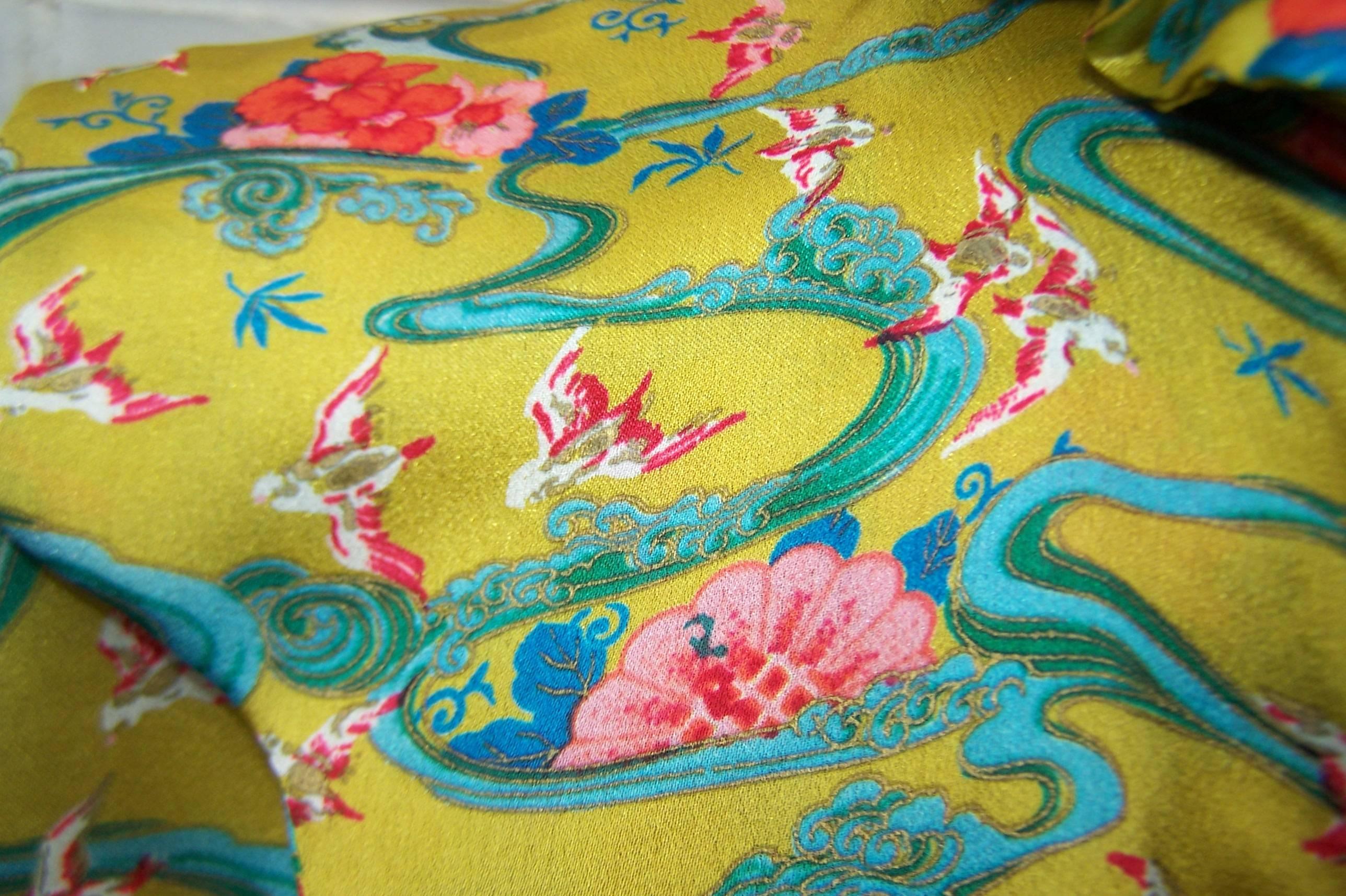 Asian Inspired 1970's Emanuel Ungaro Silk Chartreuse Blouse 4