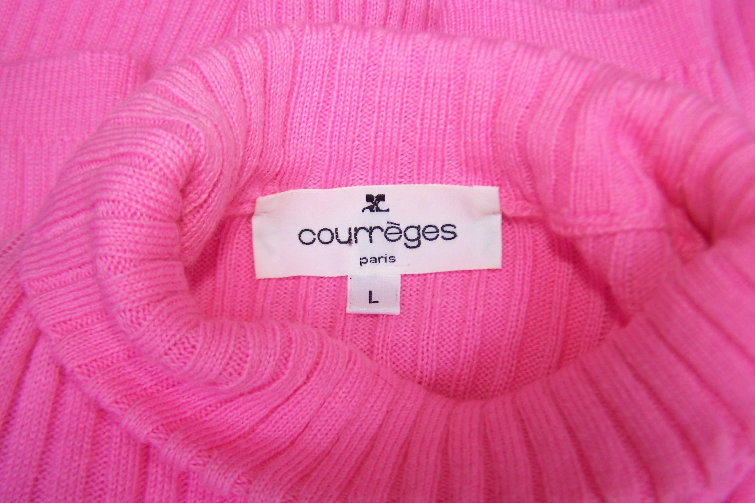 Mod 1990's Courreges Hot Pink Turtleneck Sweater Top 1