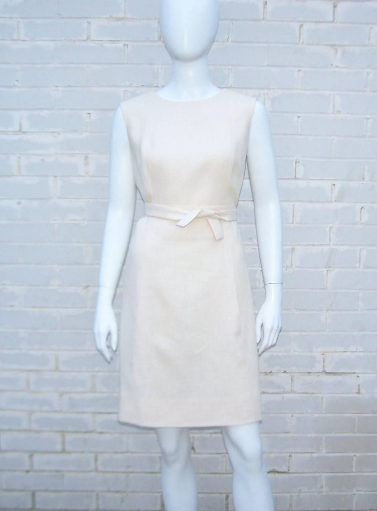 Fresh 1960's Young Elegante Linen Shift Dress With Eyelit Underskirt 4