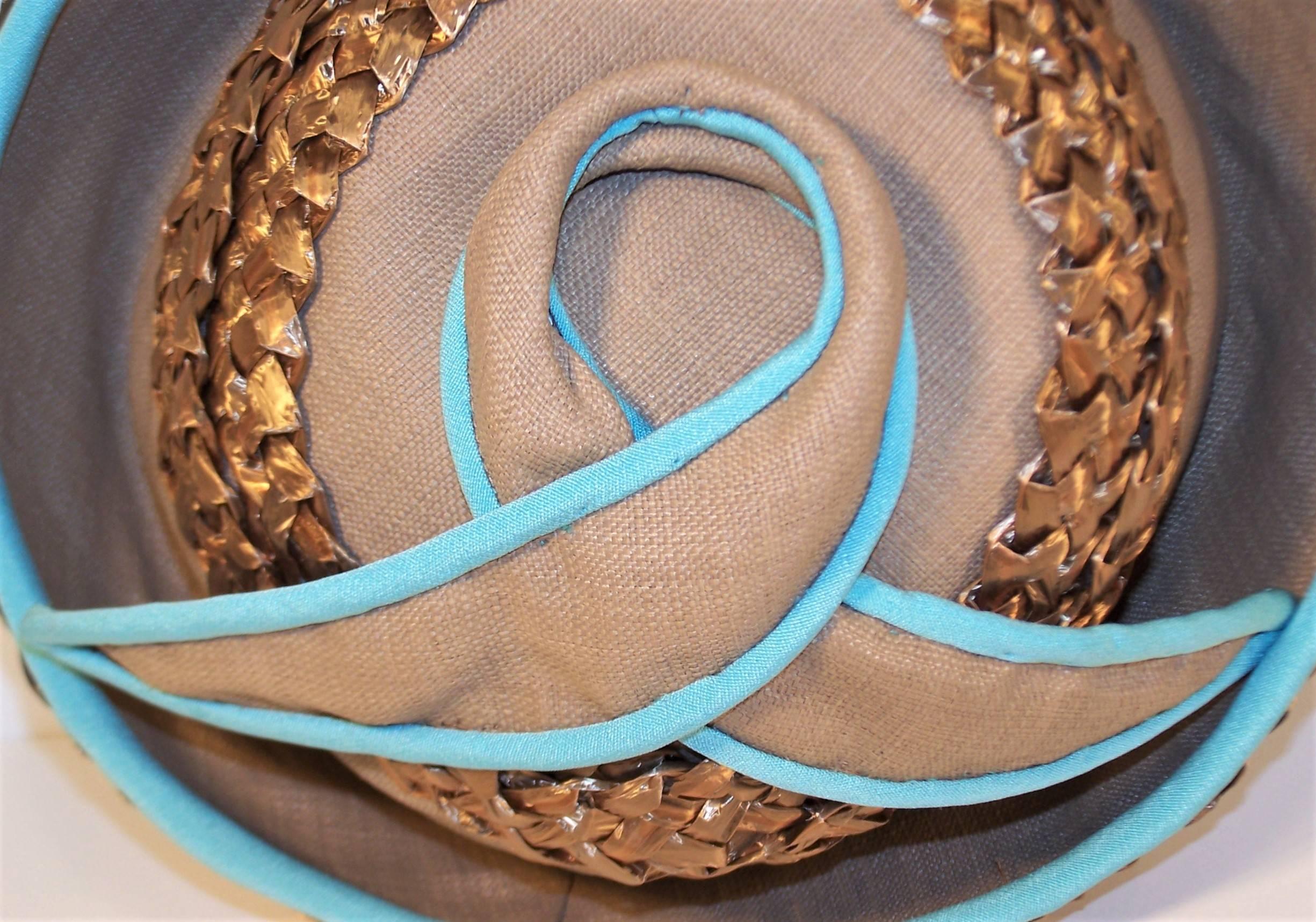 Bonta Creatrice Brown Linen & Straw Hat With Turquoise Details, 1960’s For Sale 2