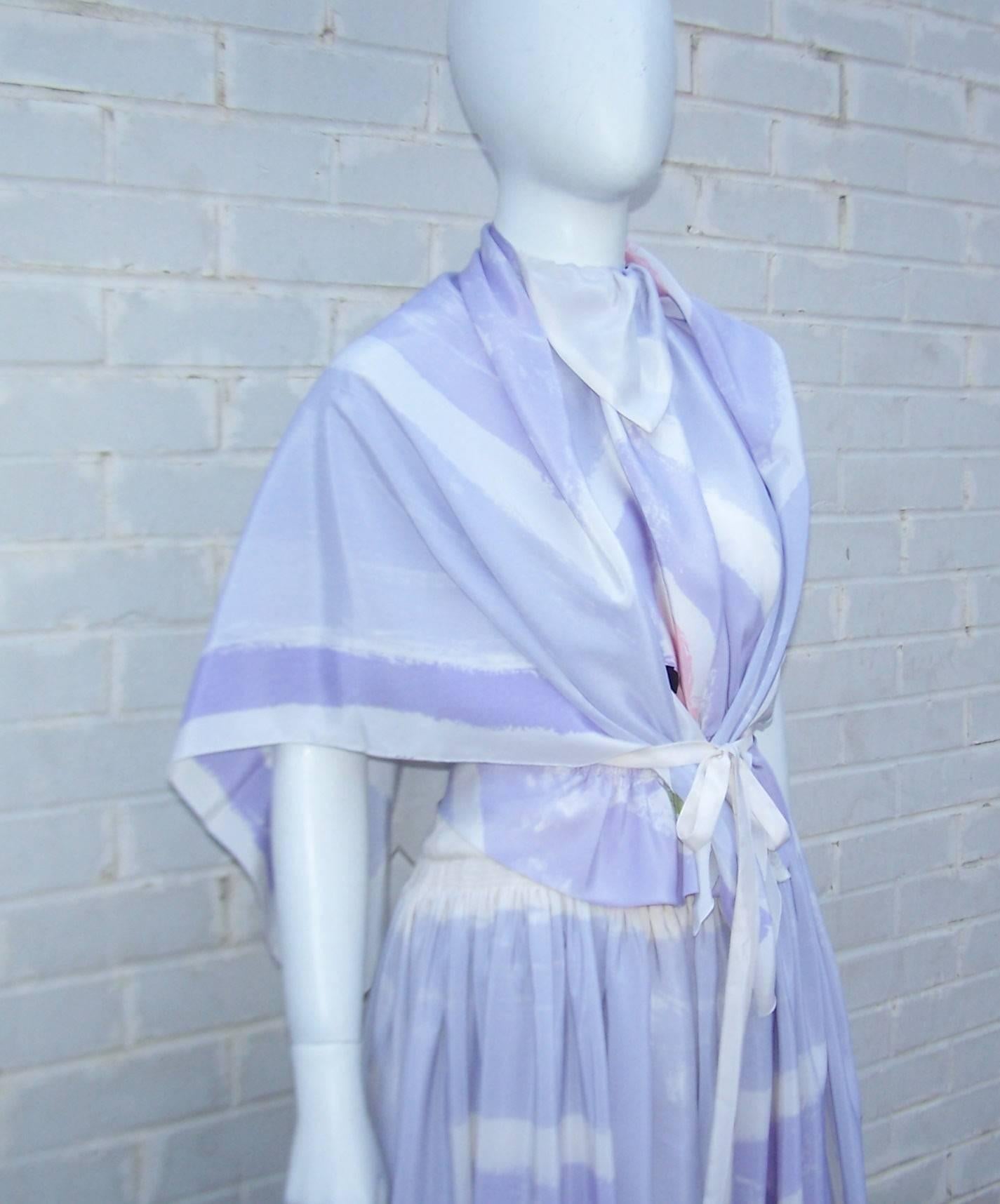 Women's Lovely 1970's Michaele Vollbracht Pastel Silk Halter Dress With Wrap