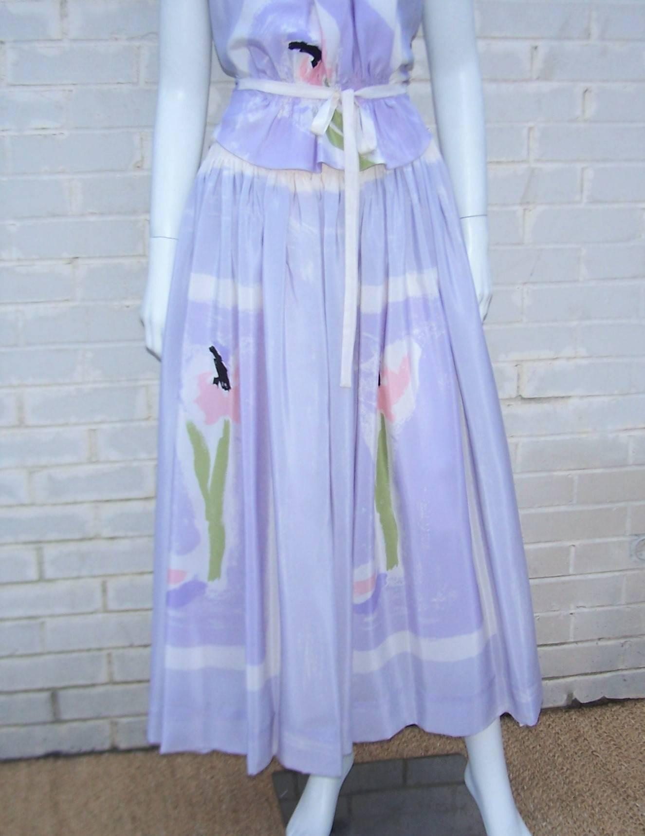 Lovely 1970's Michaele Vollbracht Pastel Silk Halter Dress With Wrap 2