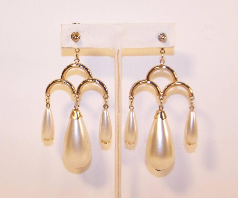 1970's Large Pearl Dangle Chandelier Earrings at 1stDibs