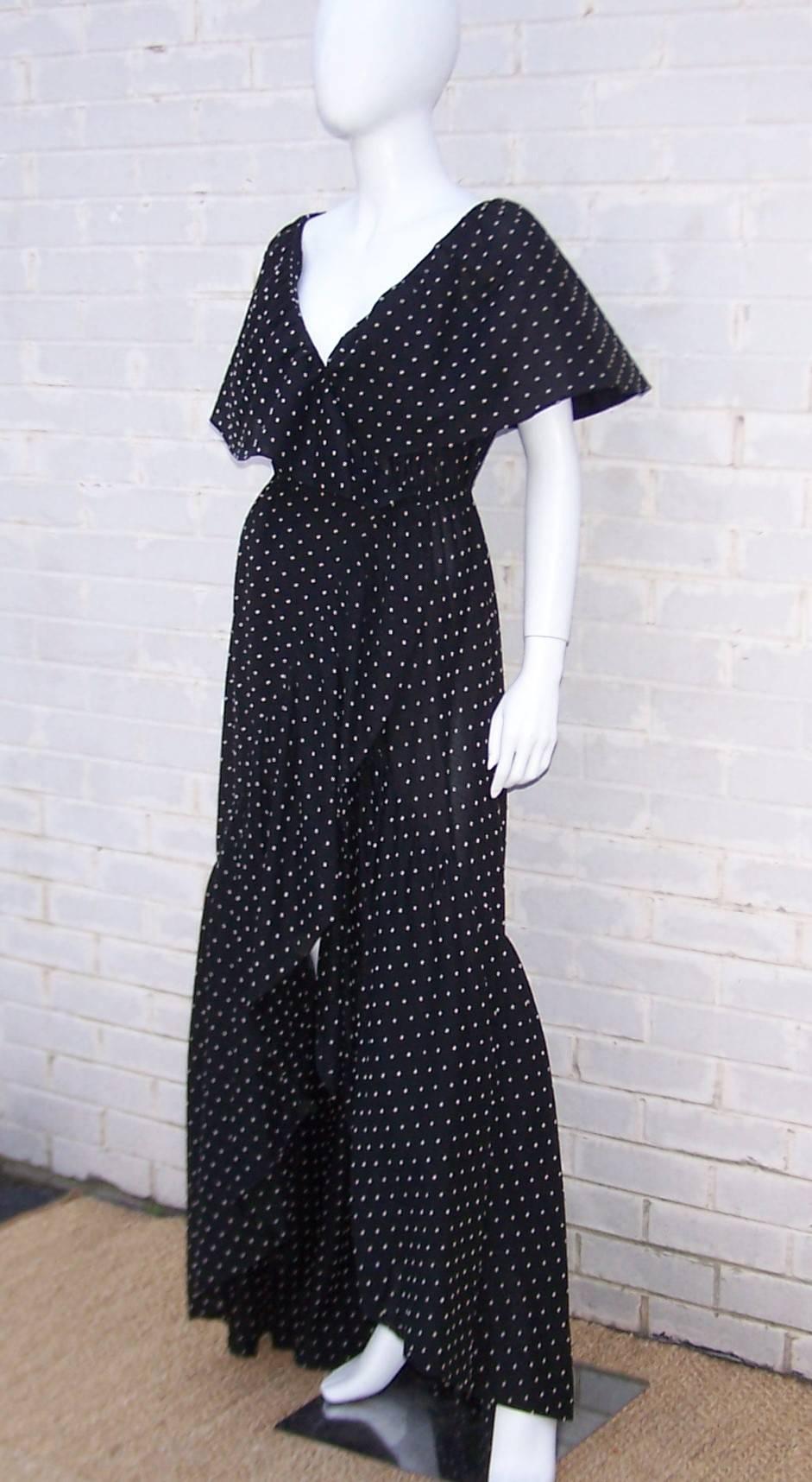 Women's Free Spirited 1970's Halston Swiss Dot Wrap Dress