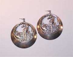 Large 1970's Silver Plate Sea Life Earrings