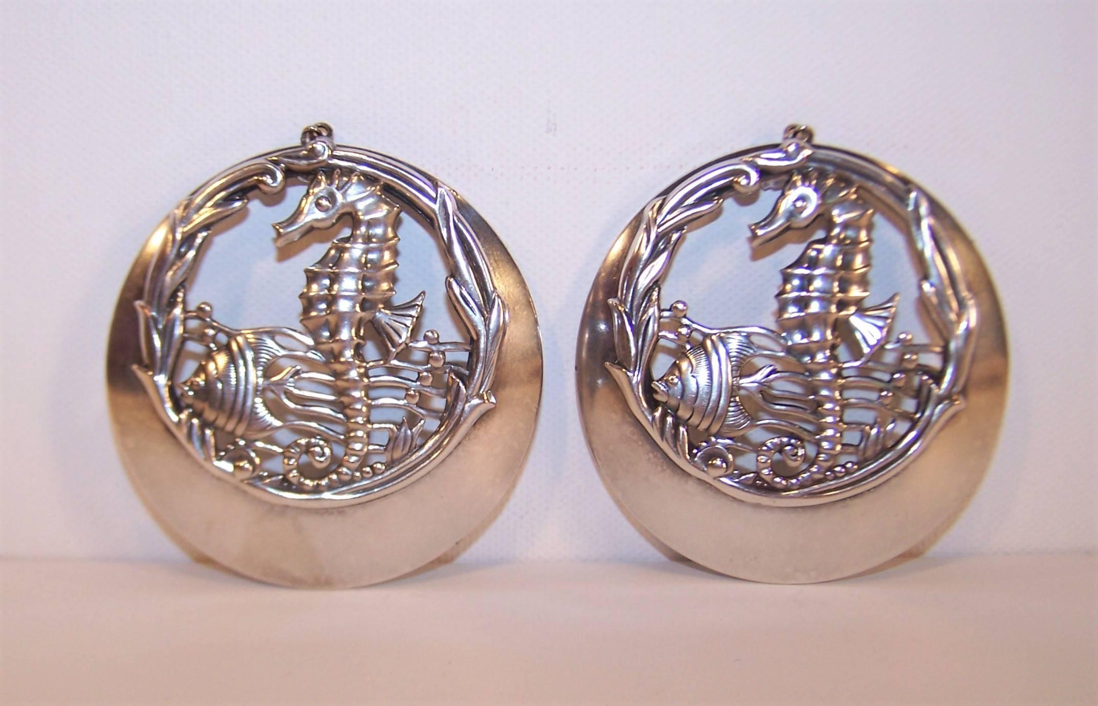 Large 1970's Silver Plate Sea Life Earrings 1
