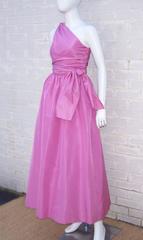 Lovely 1970's Mollie Parnis Orchid Silk Taffeta Goddess Dress