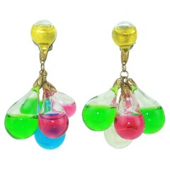Colorful Glass Ampoule Chandelier Earrings, 1970's