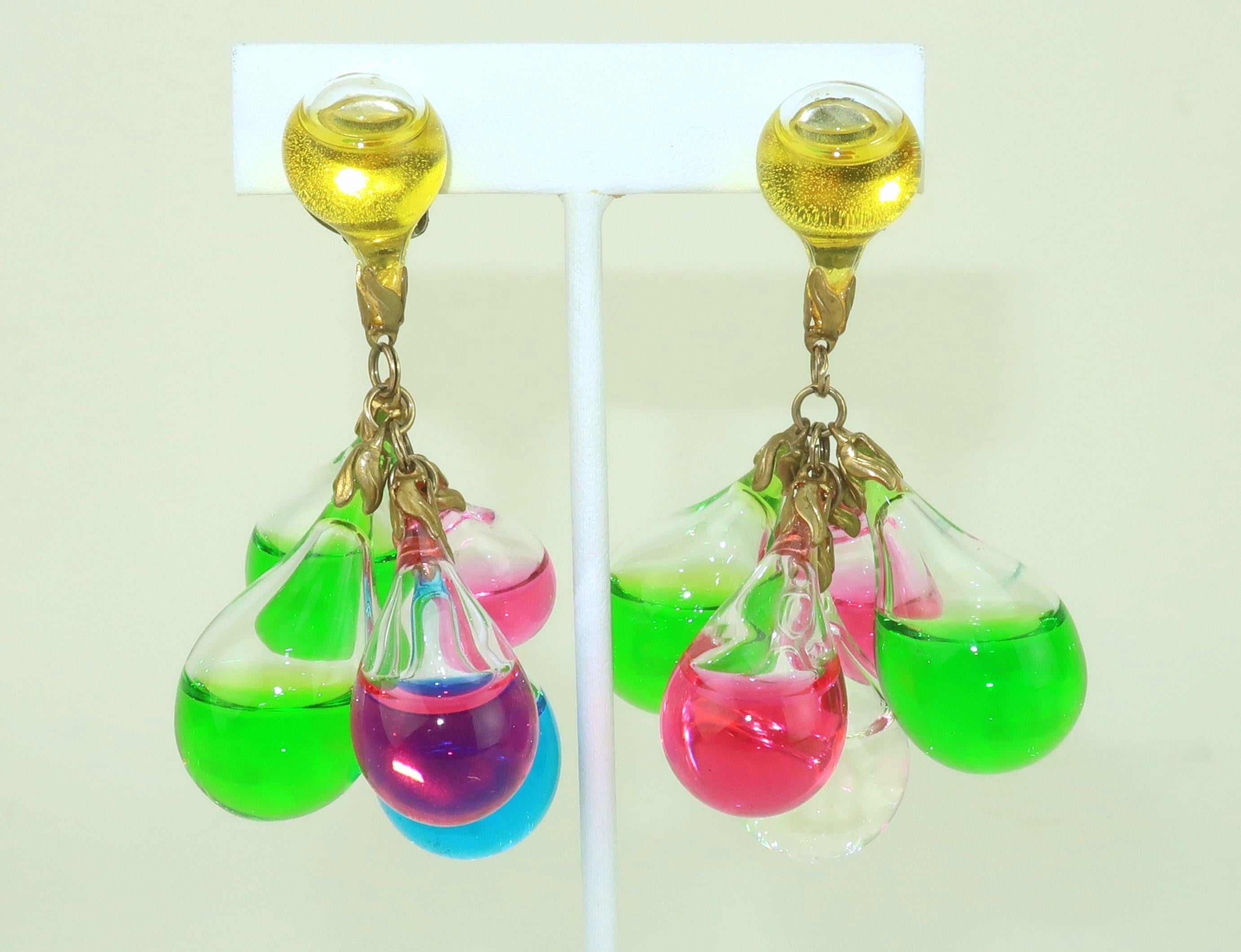 Pendientes ampolla de cristal de colores, años 70 Moderno