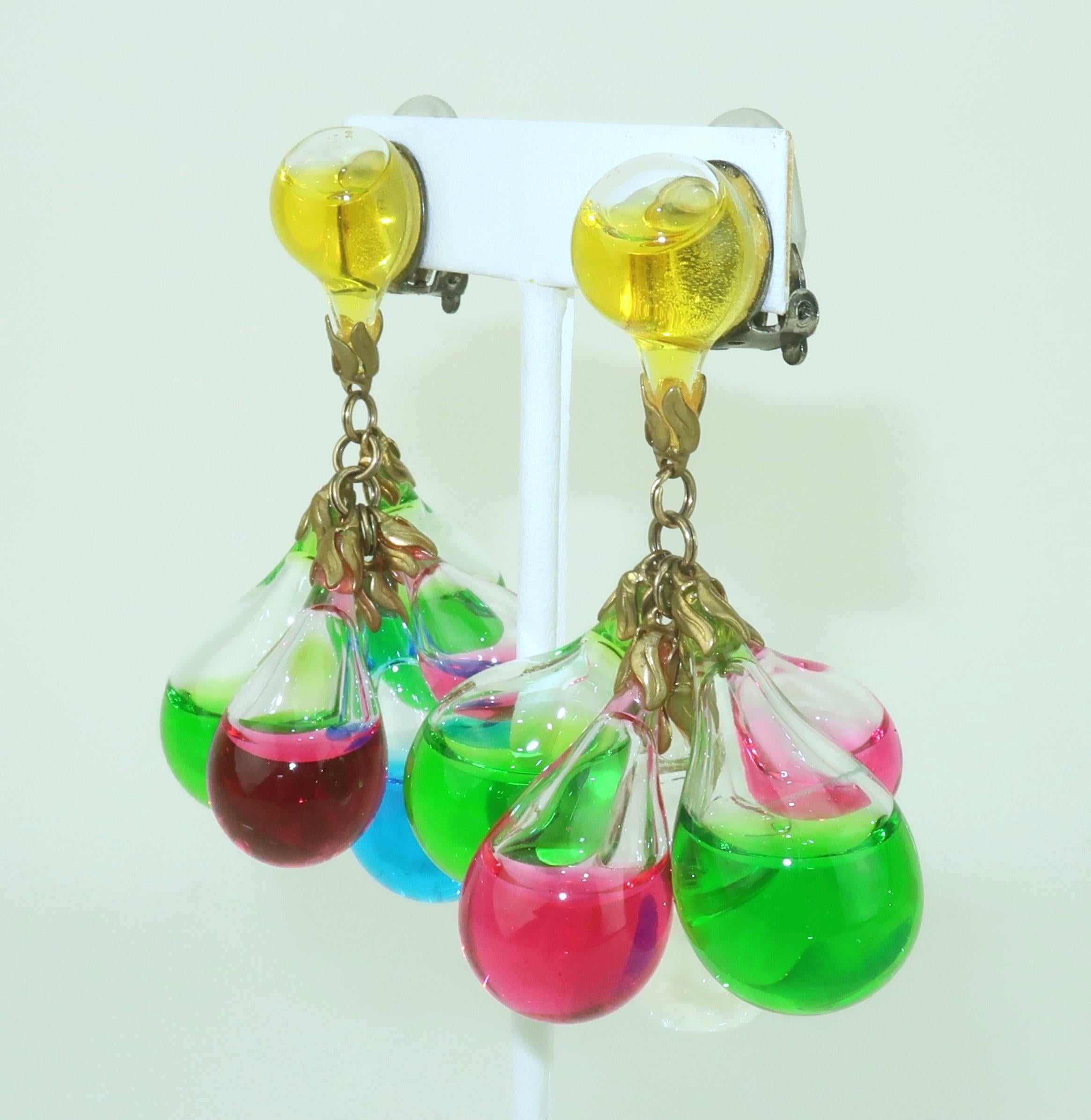 Pendientes ampolla de cristal de colores, años 70 en Bueno Estado en Atlanta, GA
