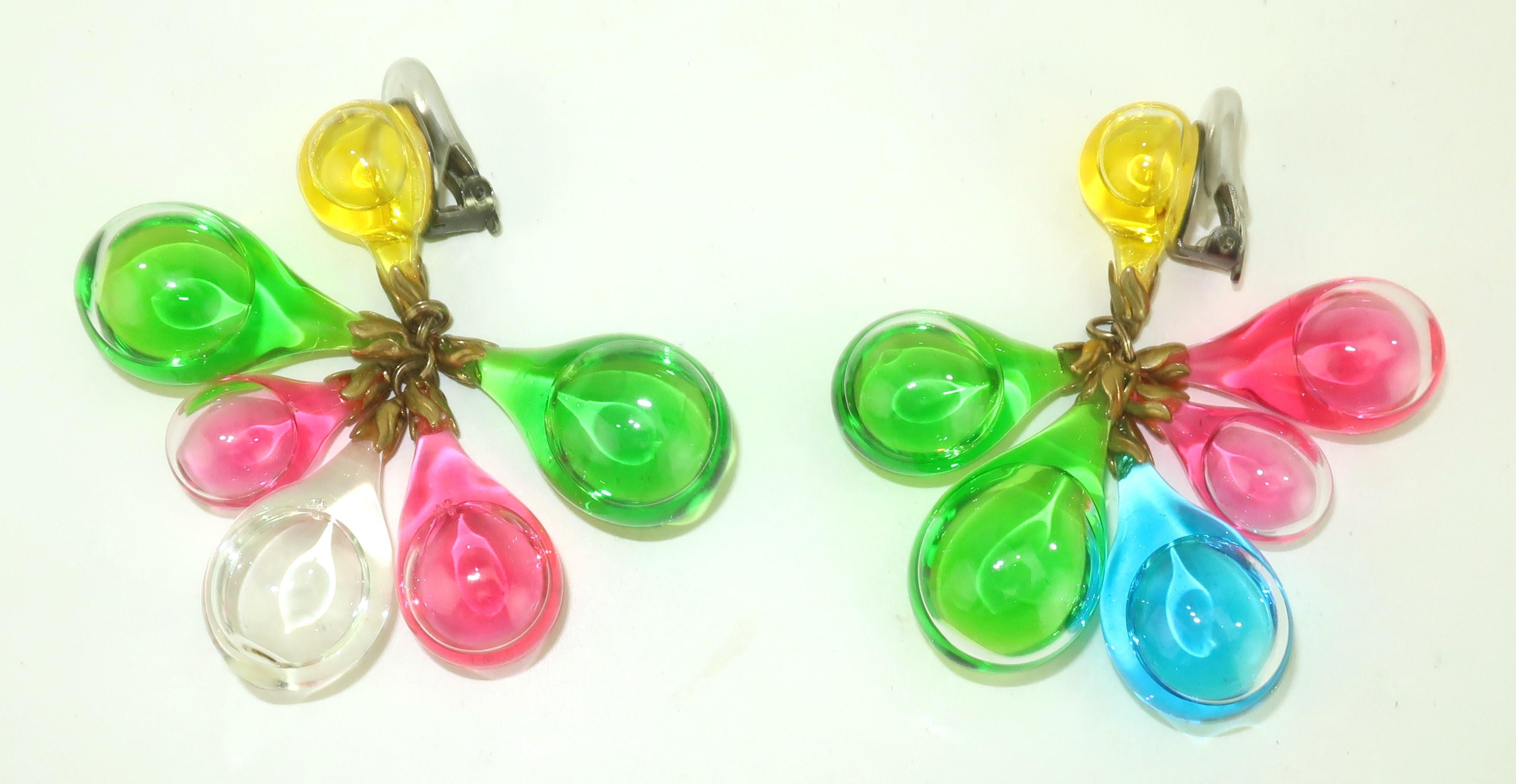 Pendientes ampolla de cristal de colores, años 70 1
