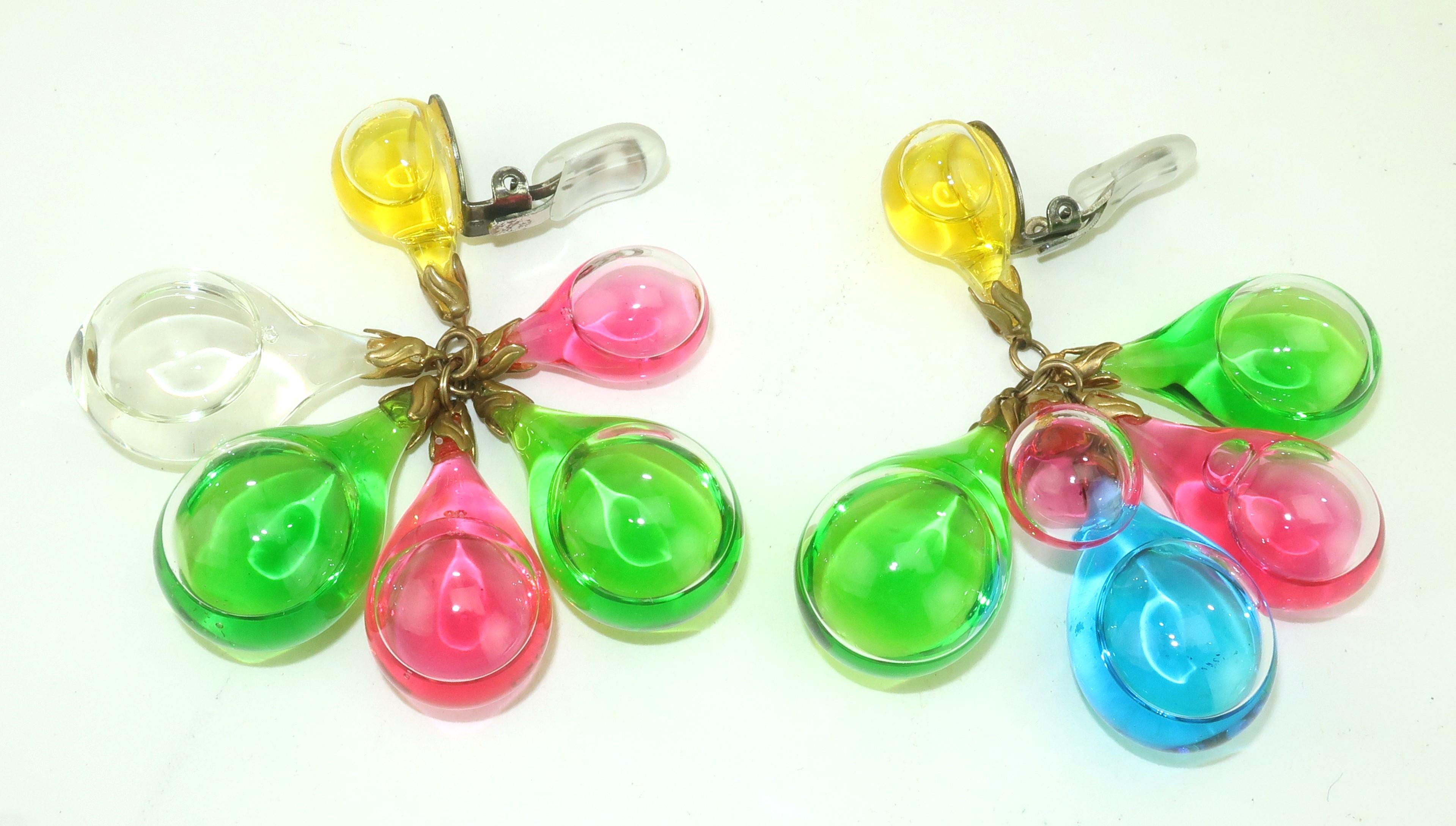 Pendientes ampolla de cristal de colores, años 70 2