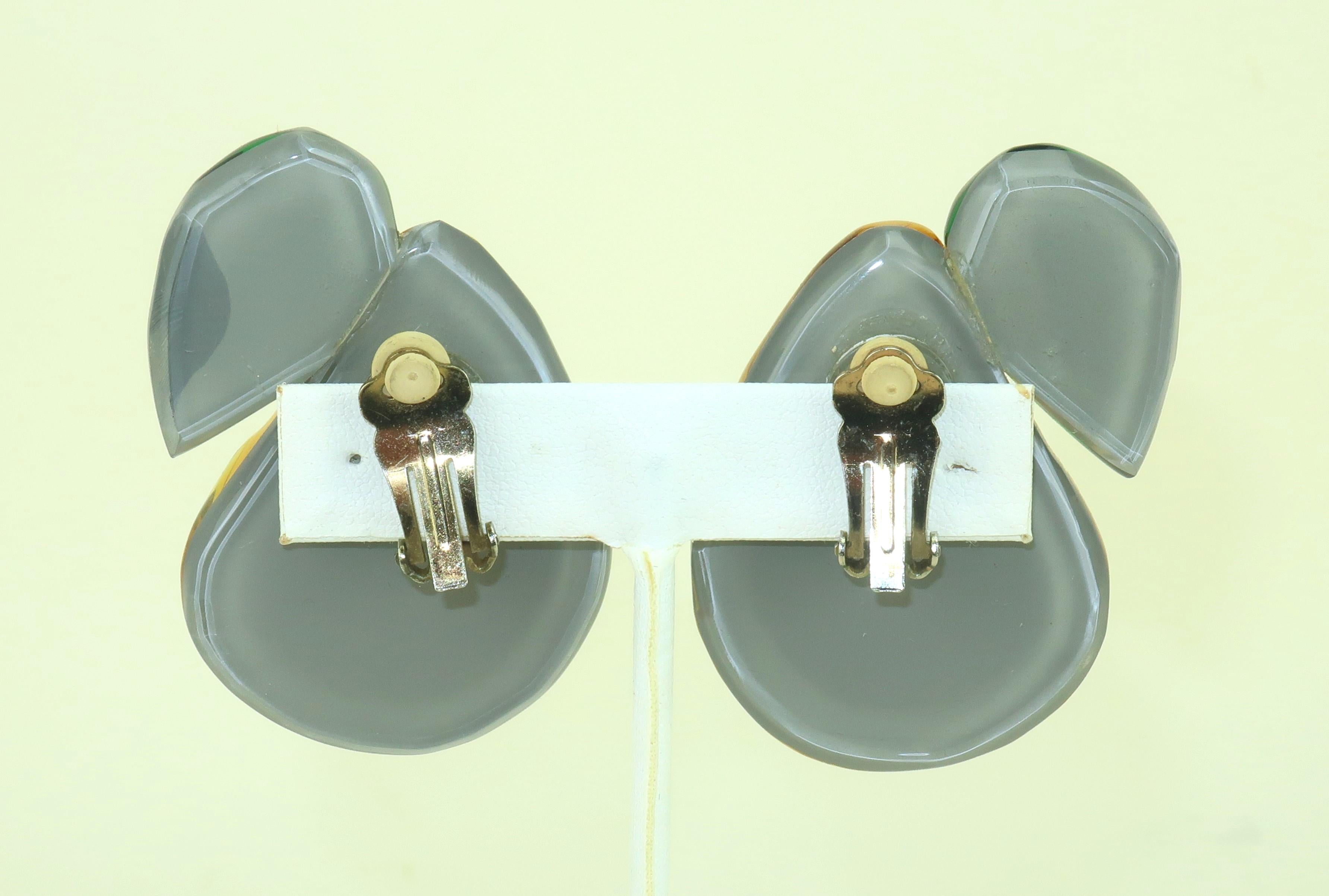  Boucles d'oreilles en acrylique lucite et poire jaune, années 1980 Pour femmes 