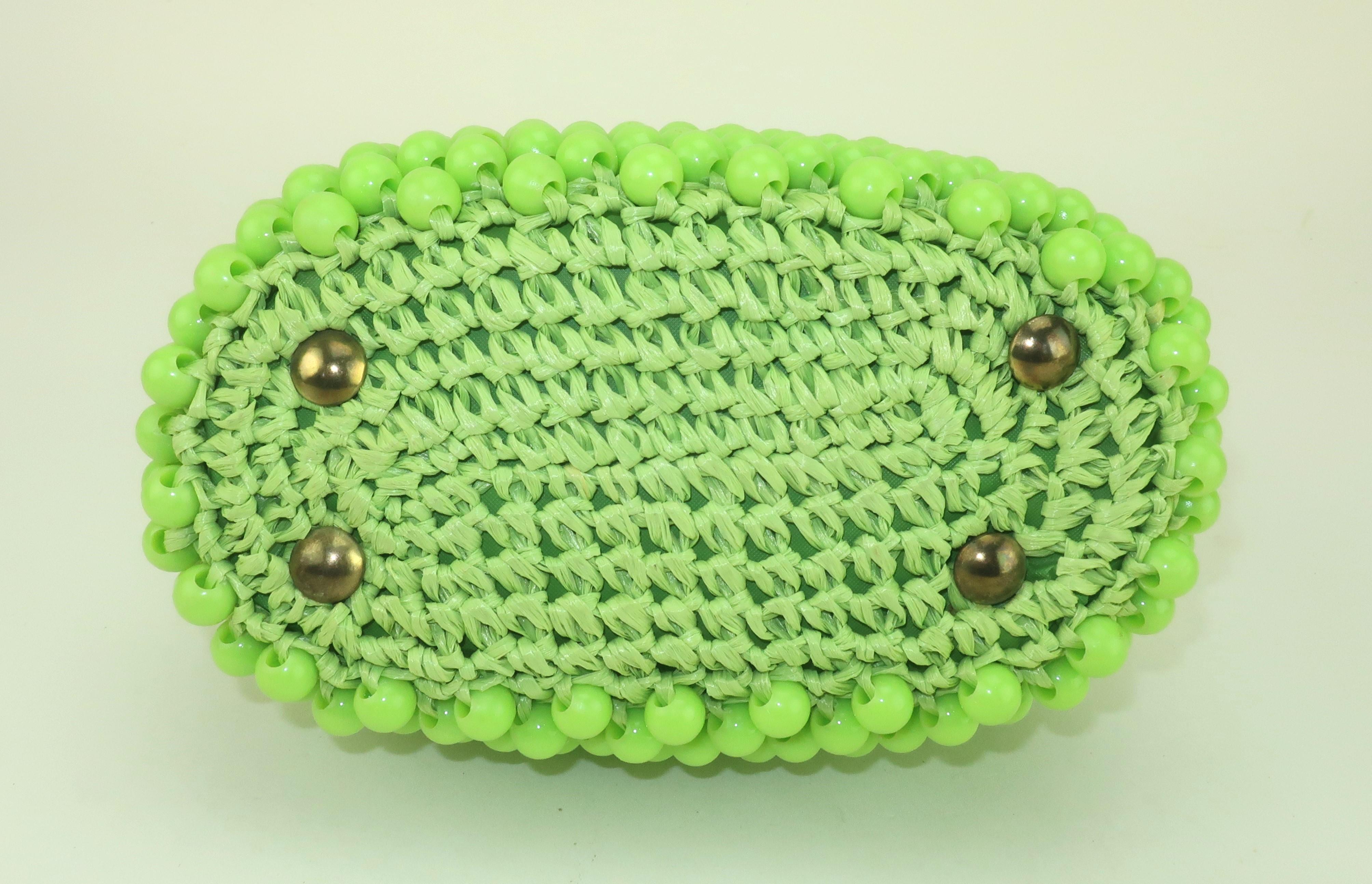 Marcus Brothers Italian Green Beaded Straw Handbag, C.1960 en vente 1