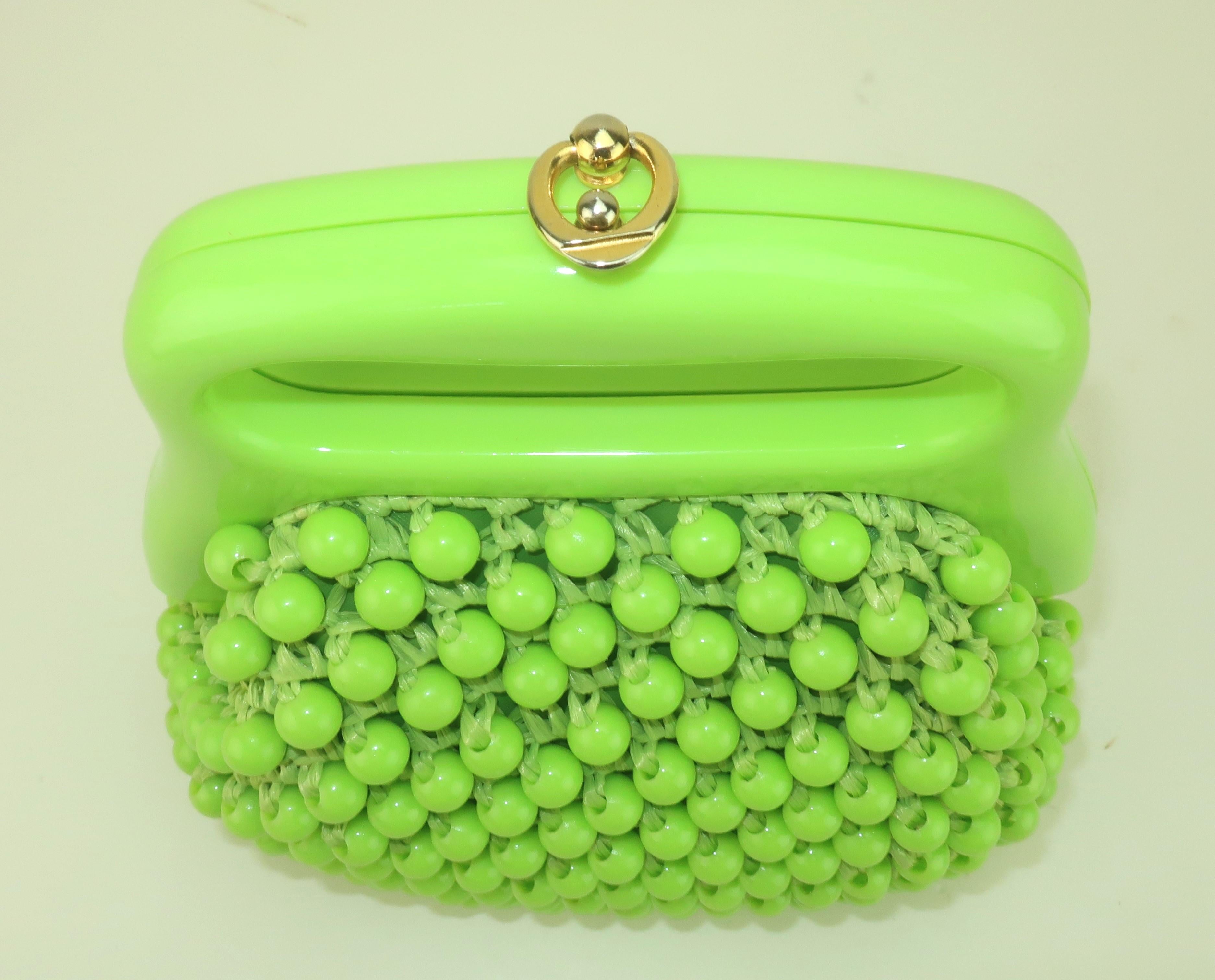 Marcus Brothers Italian Green Beaded Straw Handbag, C.1960 en vente 2