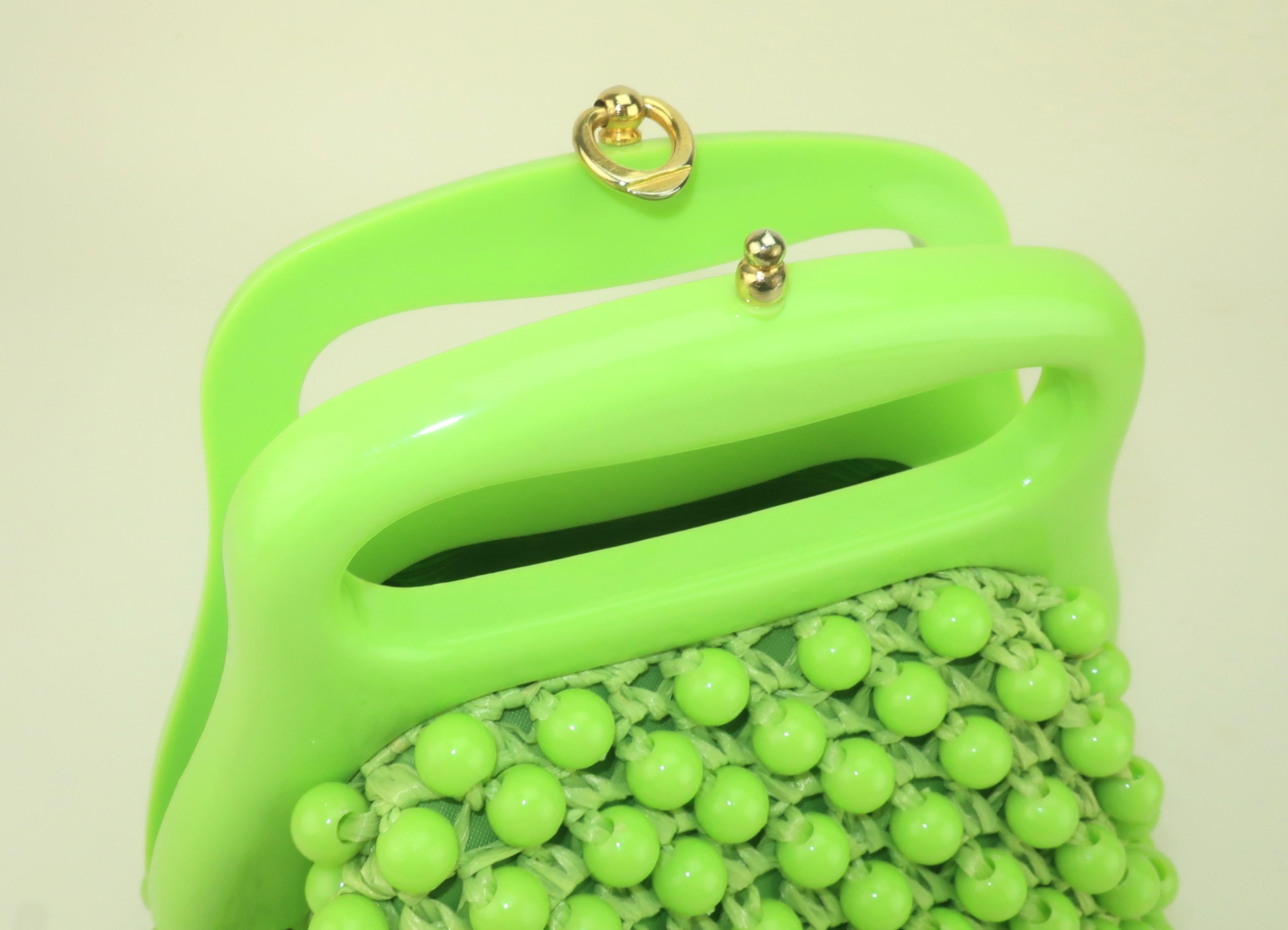 Marcus Brothers Italian Green Beaded Straw Handbag, C.1960 en vente 3