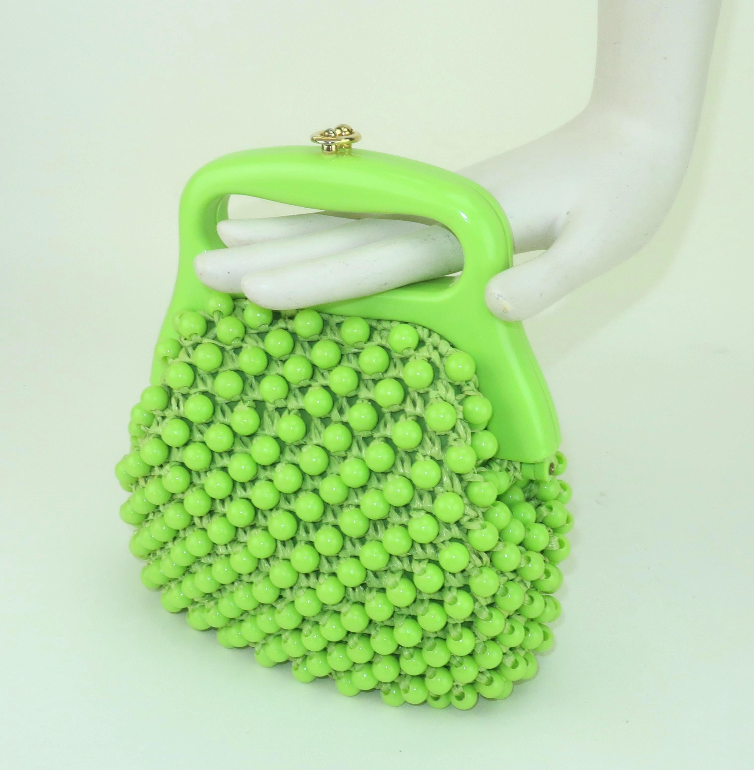 Marcus Brothers Italian Green Beaded Straw Handbag, C.1960 en vente 6