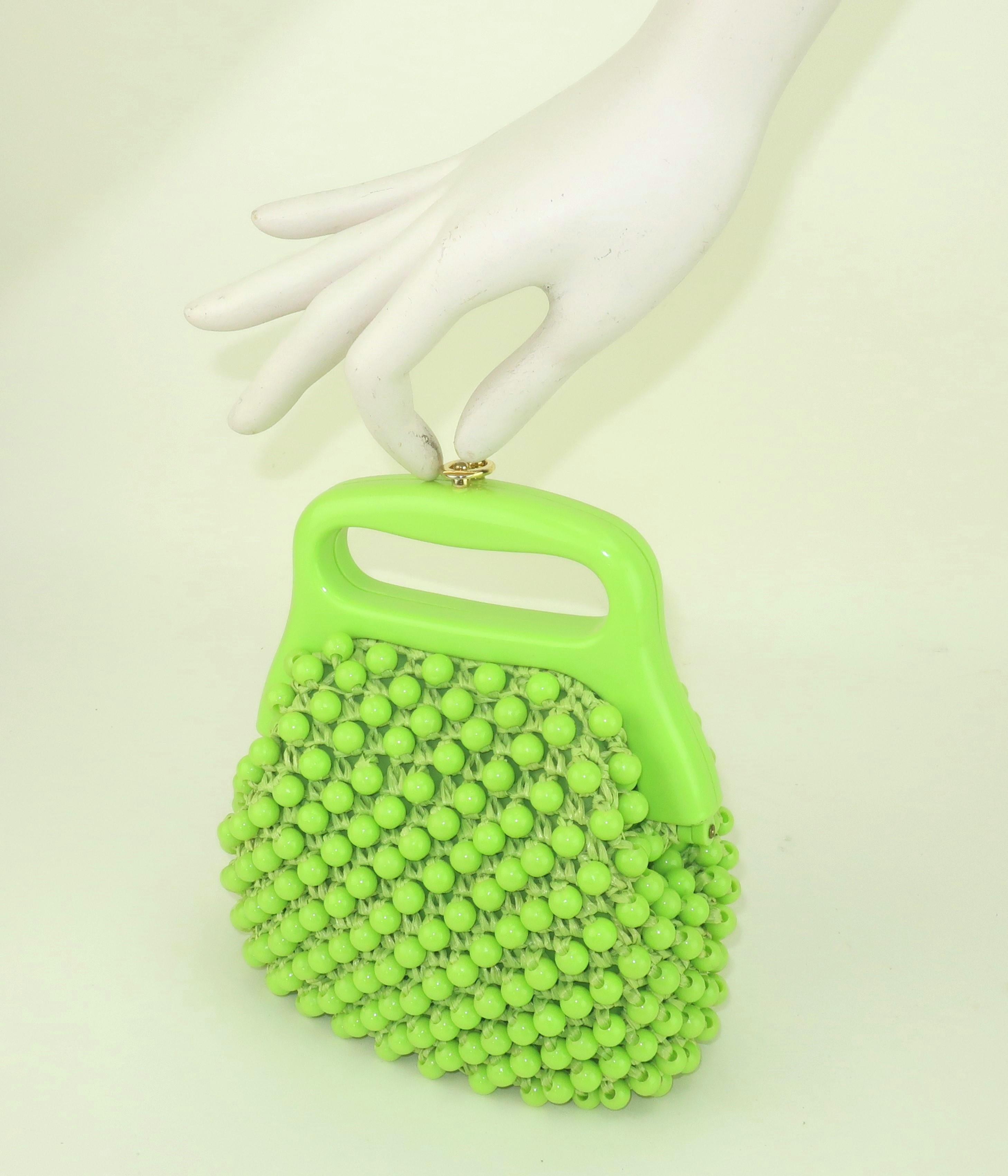 Marcus Brothers Italian Green Beaded Straw Handbag, C.1960 en vente 7