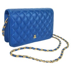 Vintage JAY HERBERT Royal Blue Quilted Leather Chain Handle Handbag, 1980's
