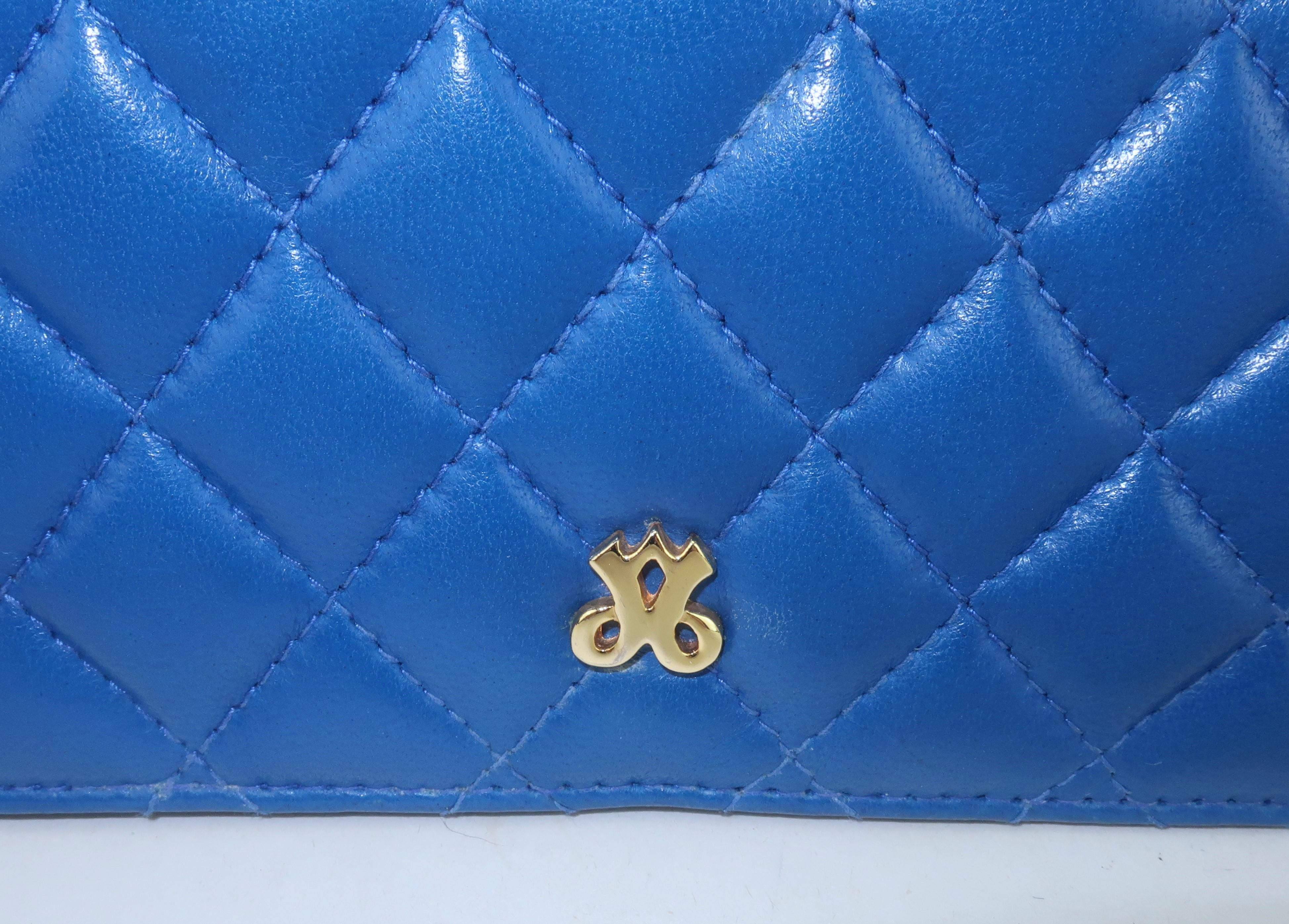 JAY HERBERT Borsa in pelle trapuntata blu reale con manico a catena, anni '80 in vendita 2