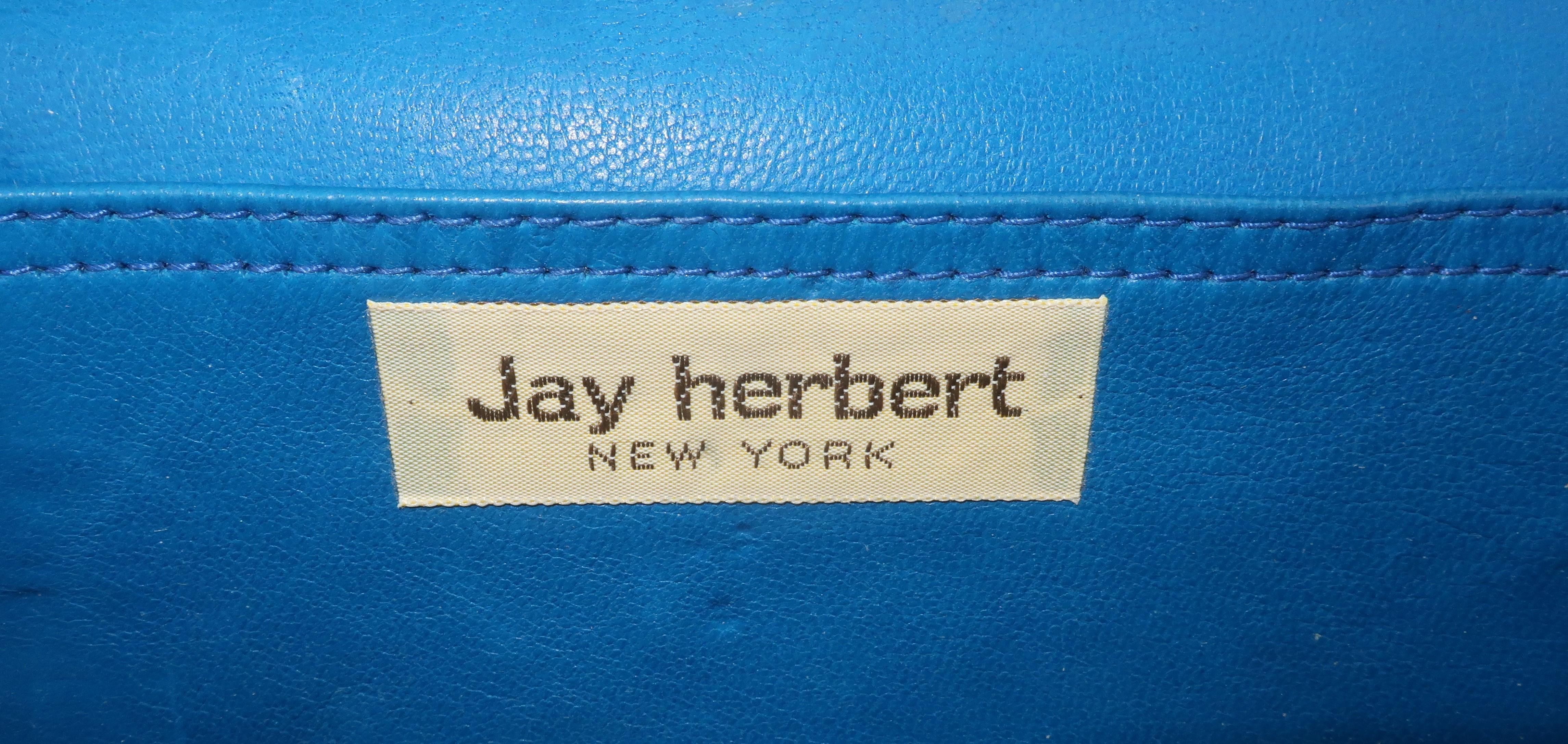 JAY HERBERT Borsa in pelle trapuntata blu reale con manico a catena, anni '80 in vendita 5