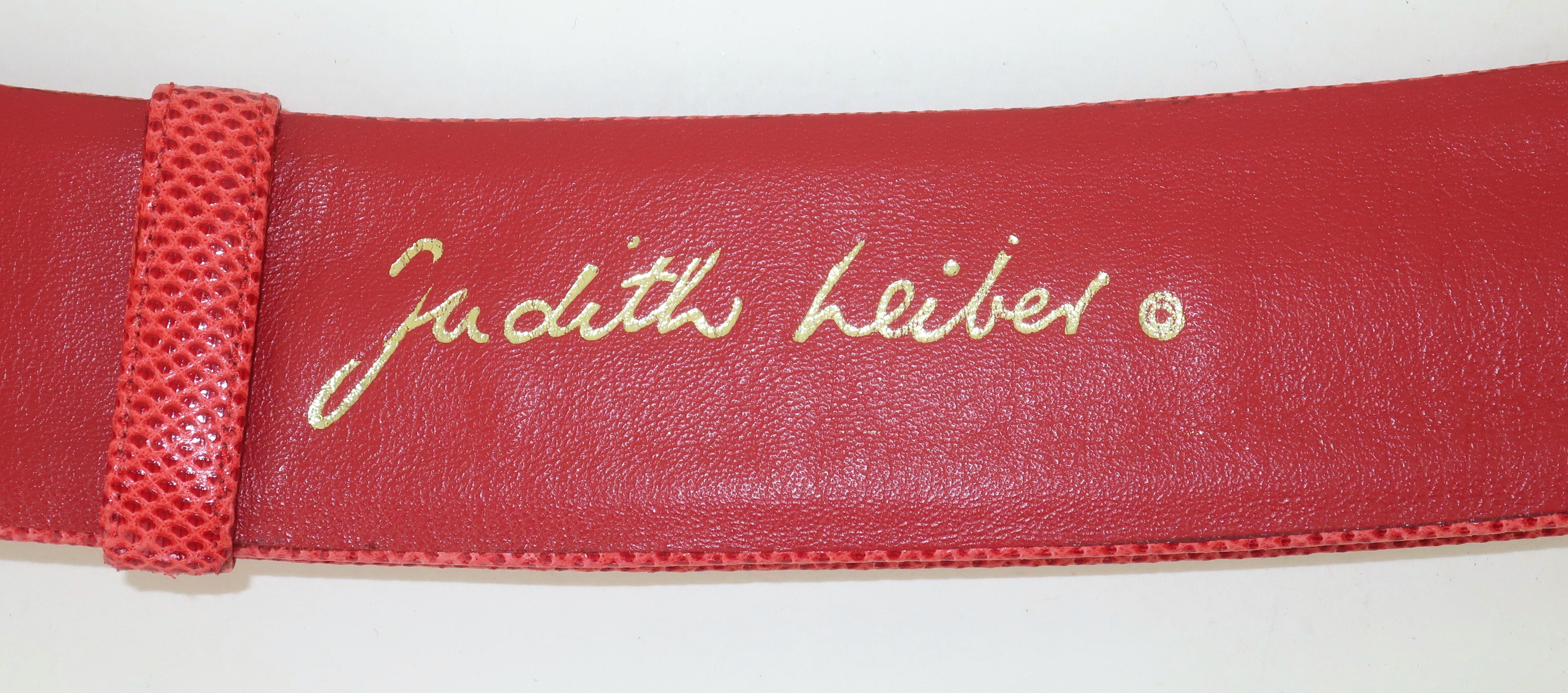 Cintura regolabile in pelle di lucertola con motivo a leone, anni '80, Judith Leiber in vendita 5