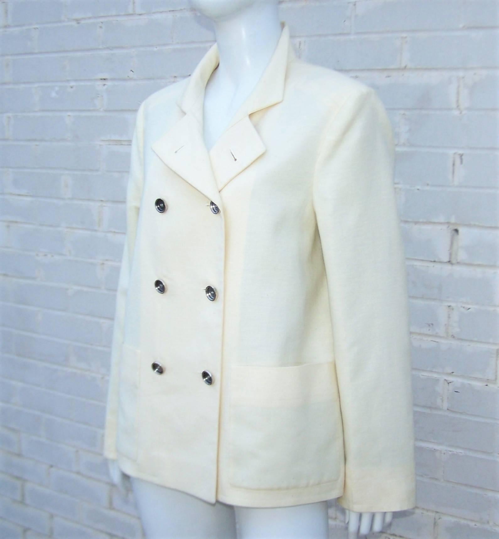 Women's Deconstructed Balenciaga Linen Double Breasted Jacket 