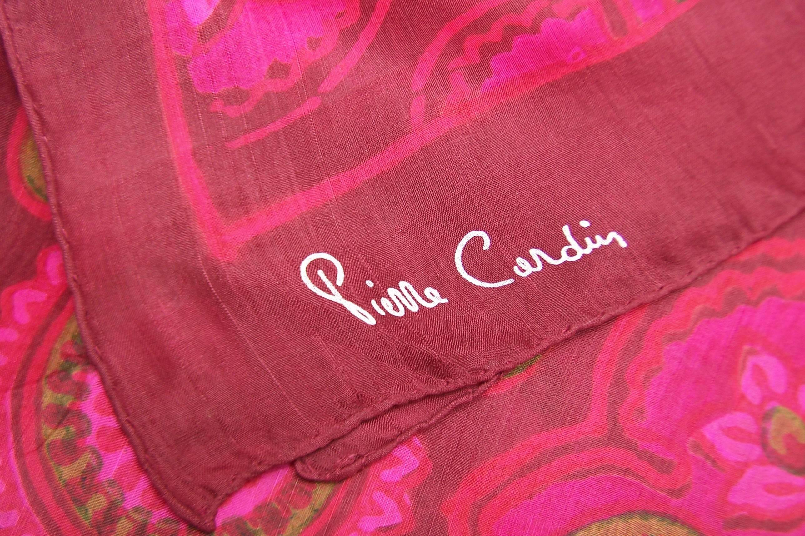 Exotic & Large 1970's Pierre Cardin Hot Pink & Green Indian Silk Scarf 6