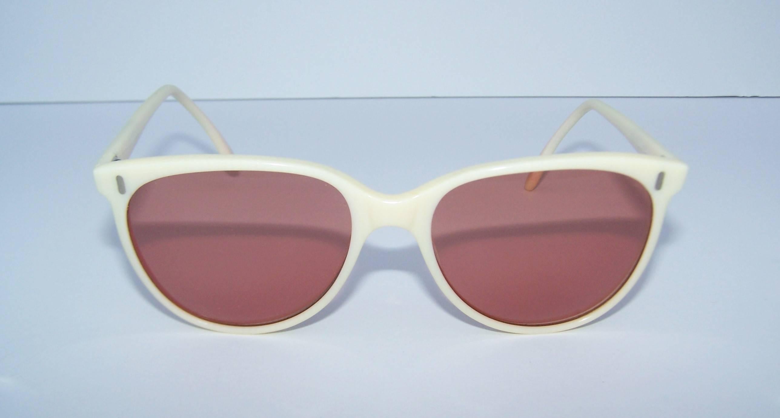 Vintage Calvin Klein Ivory Look Rose Colored Sunglasses In Excellent Condition In Atlanta, GA